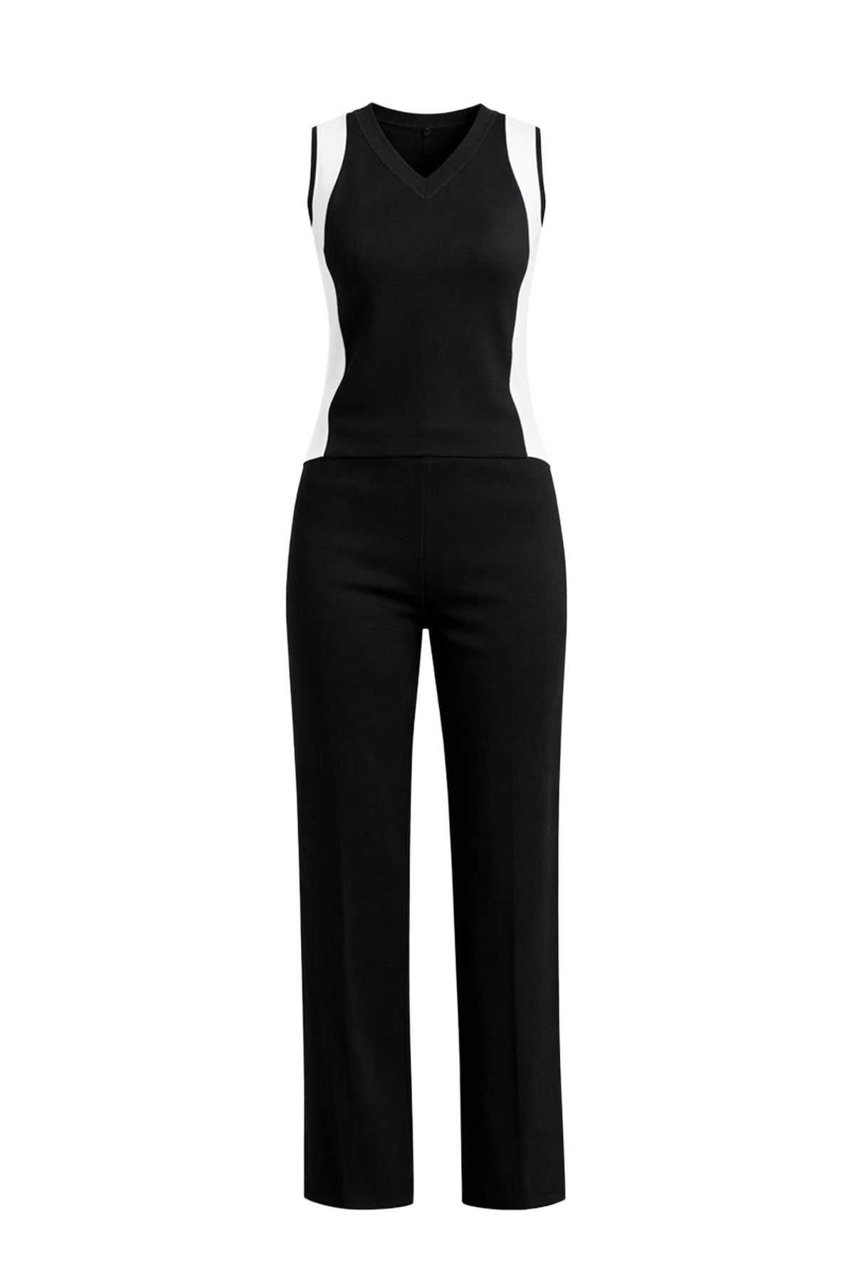 Serene Contrast Knit Sleeveless Top & Pants Set