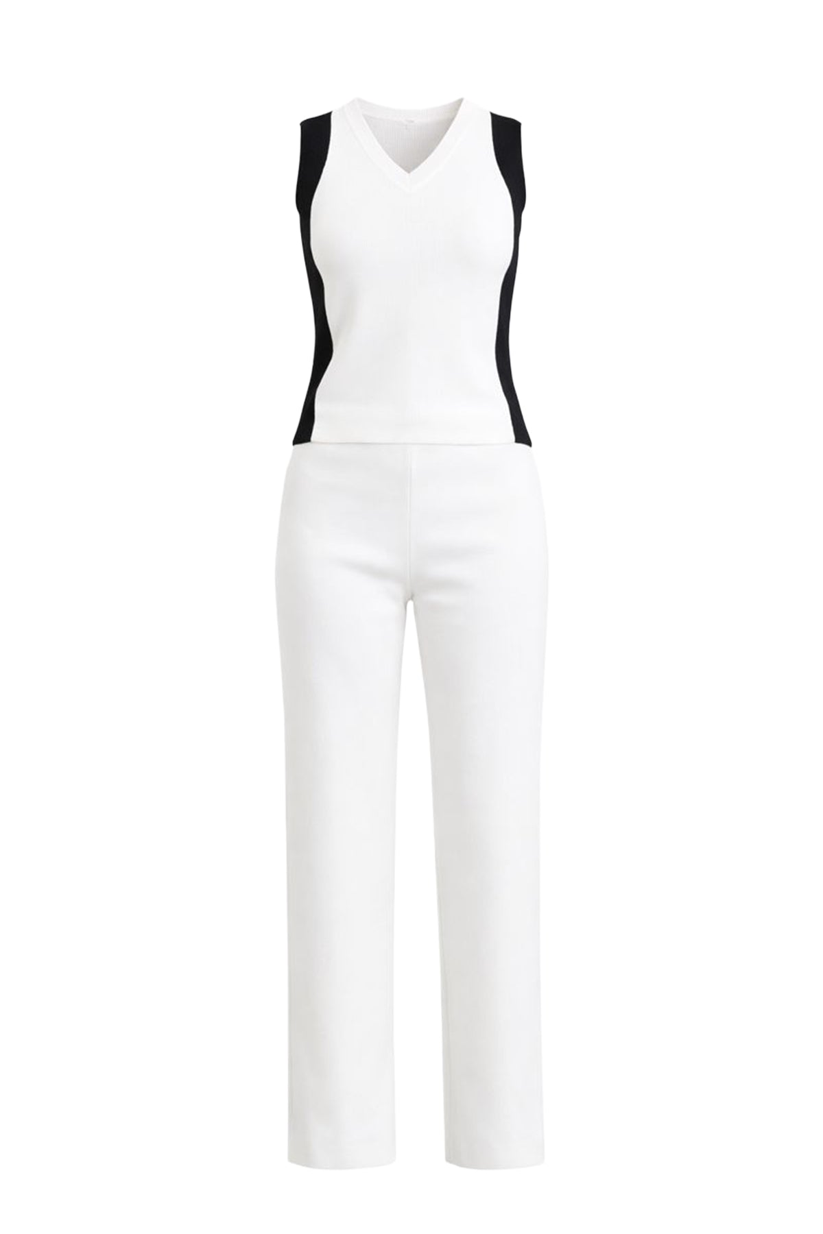 Serene Contrast Knit Sleeveless Top & Pants Set