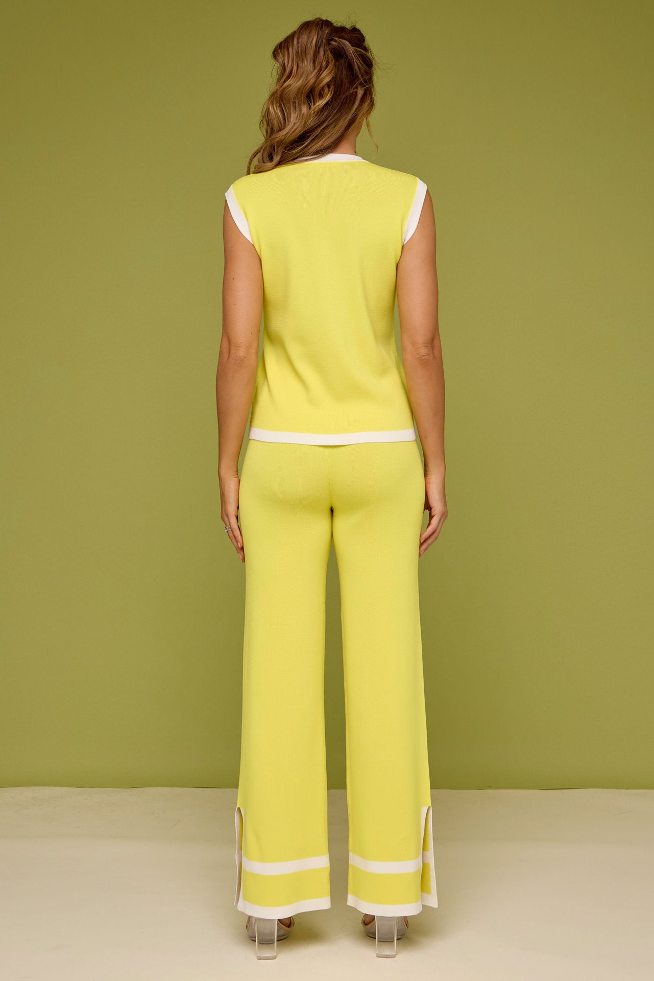 Vivia Knit Sleeveless Top and Pants Set With Contrast Stripe