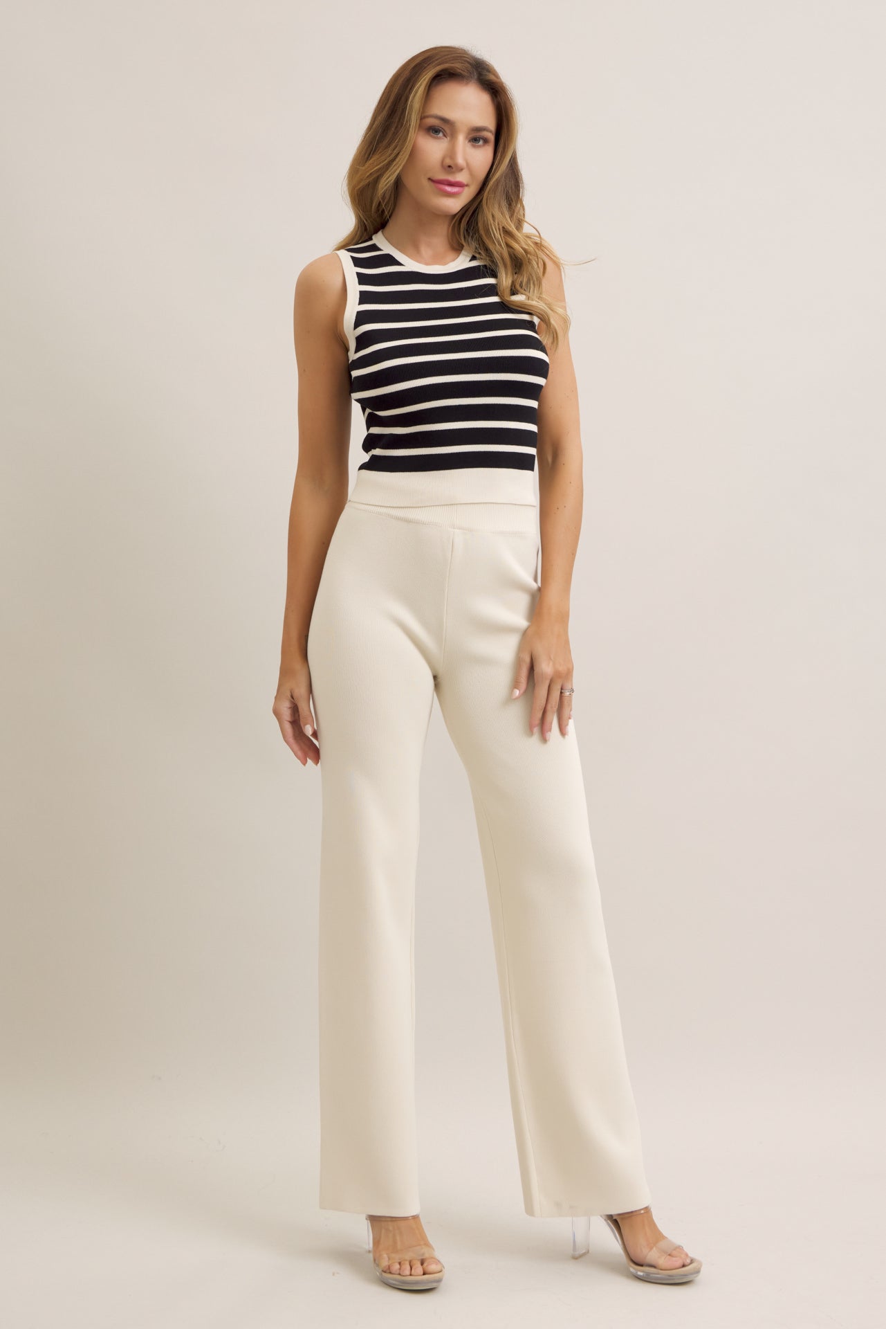 Maggie Stripe Knit Sleeveless Top and Pants Set