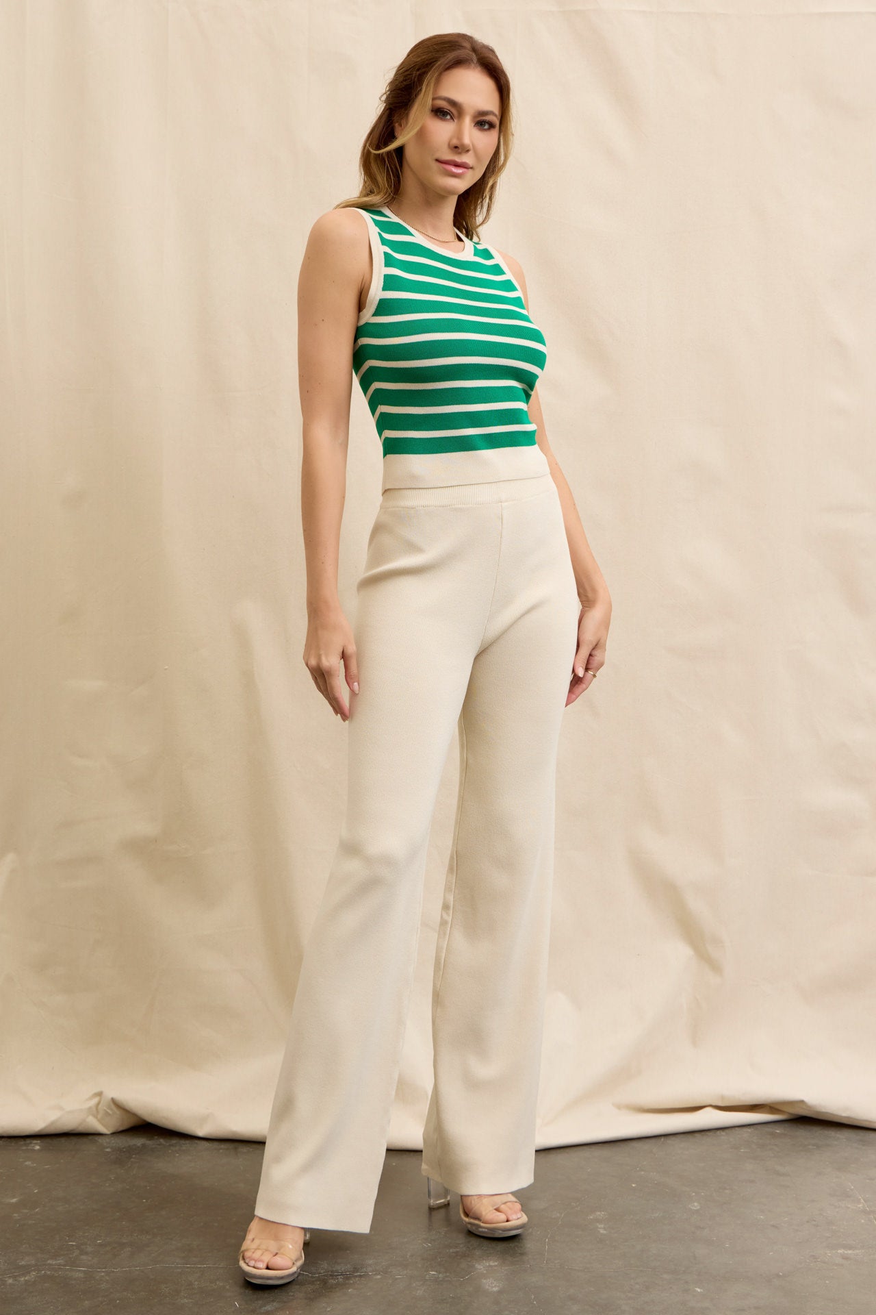 Maggie Stripe Knit Sleeveless Top and Pants Set