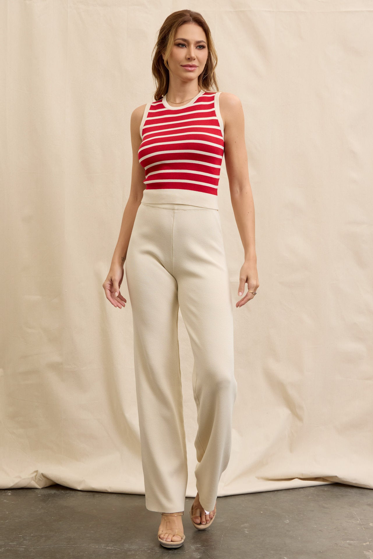 Maggie Stripe Knit Sleeveless Top and Pants Set