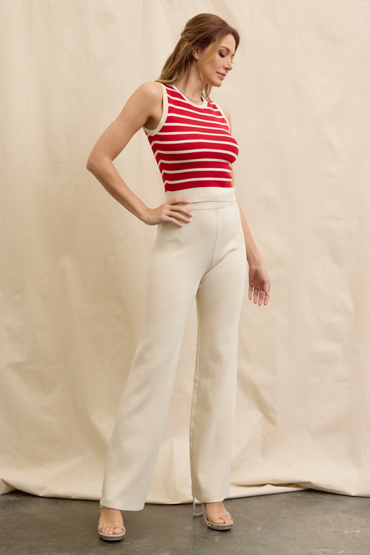 Maggie Stripe Knit Sleeveless Top and Pants Set