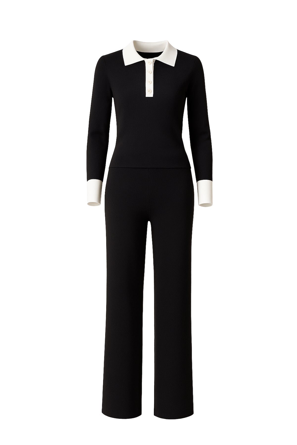 Classic Comfort Long Sleeve Top with Contrast and Pants Set