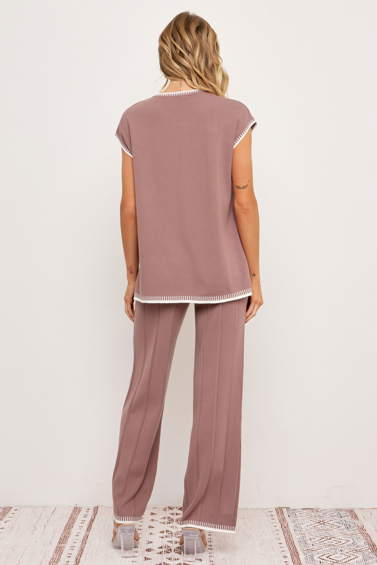 Calista Knit Sleeveless Top & Pants Set With Contrast