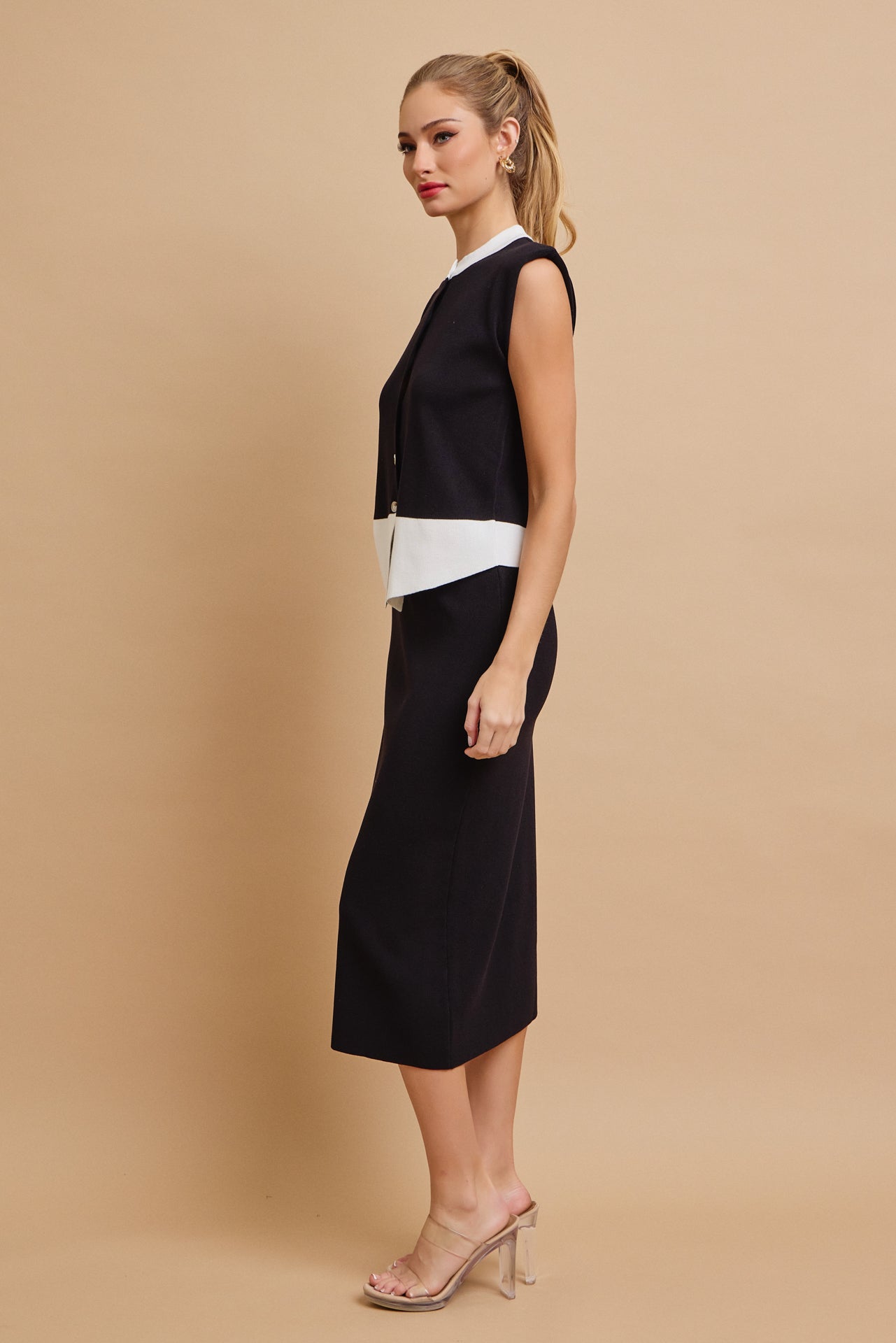 Color Block Wave Vest and Midi Skirt Set