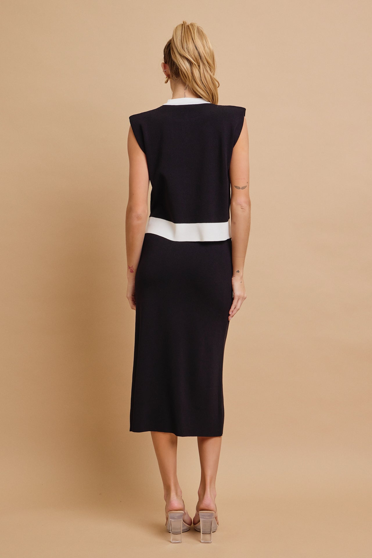 Color Block Wave Vest and Midi Skirt Set