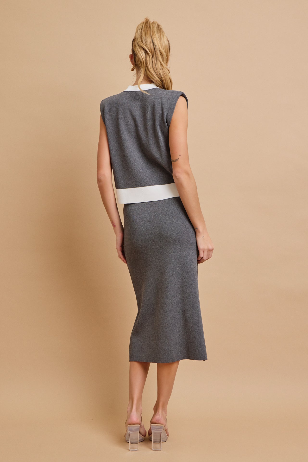 Color Block Wave Vest and Midi Skirt Set