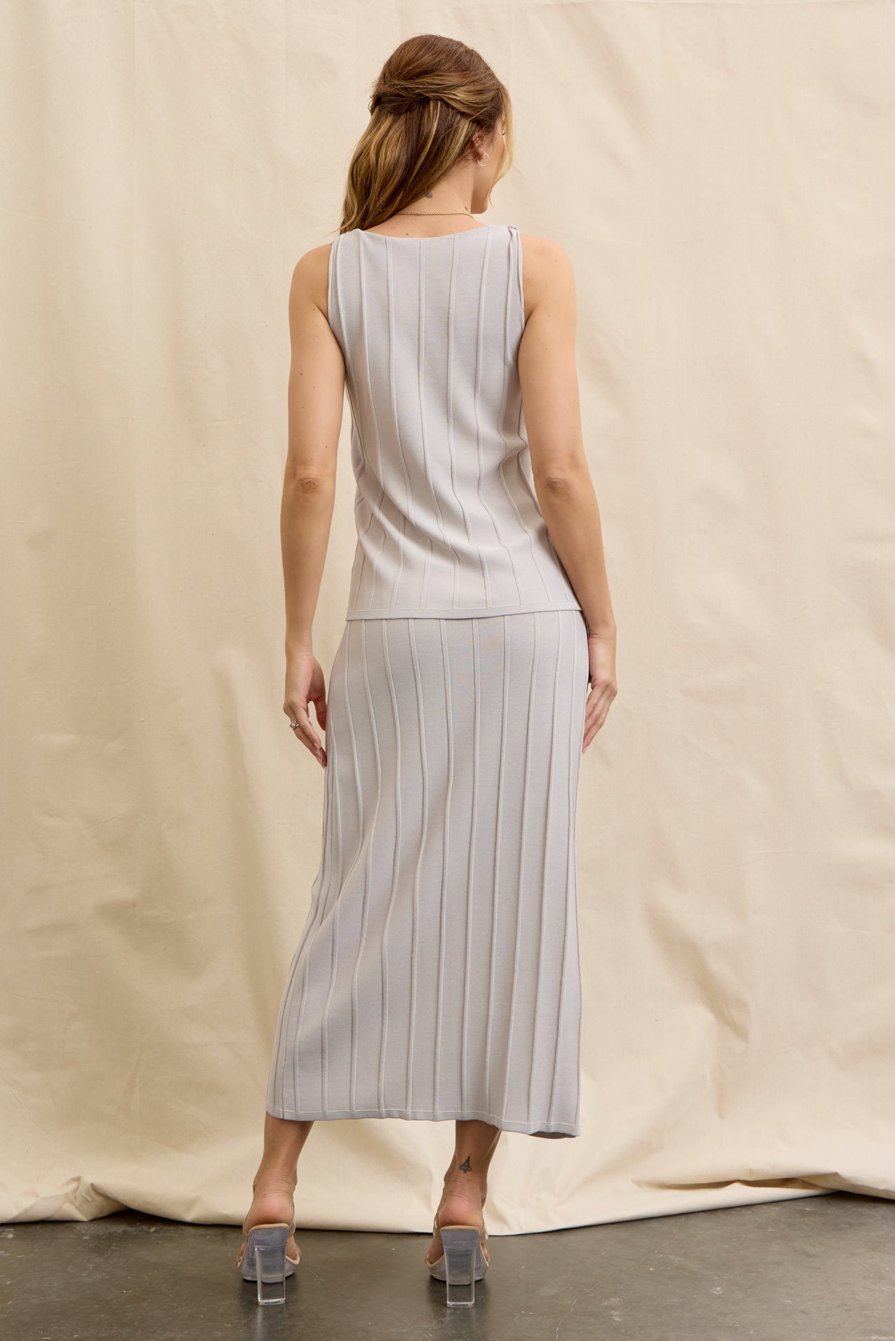 Twist & Flow Knit Sleeveless Top and Midi Skirt Set
