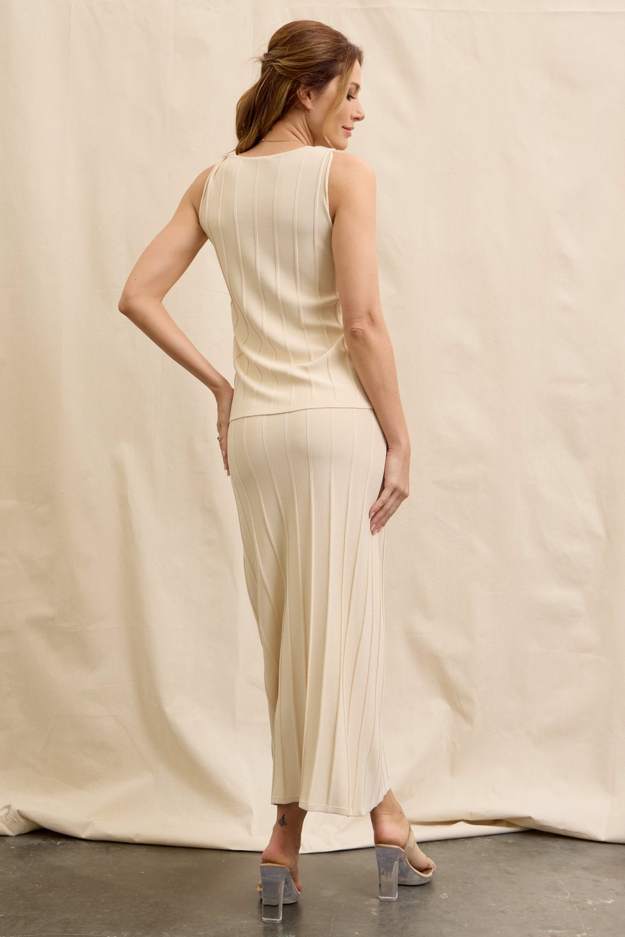 Twist & Flow Knit Sleeveless Top and Midi Skirt Set