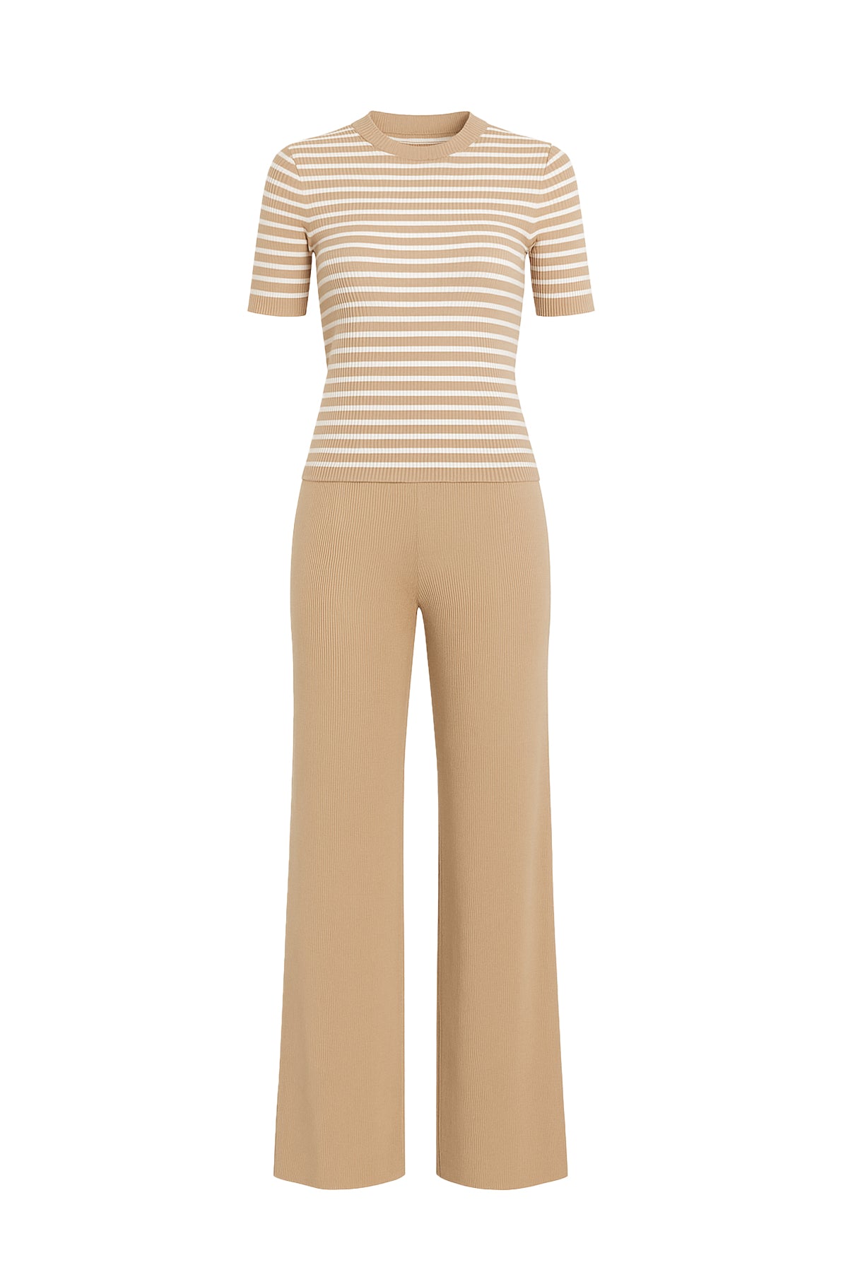 Marin Stripe Knit Short Sleeve Top and Solid Pants Set