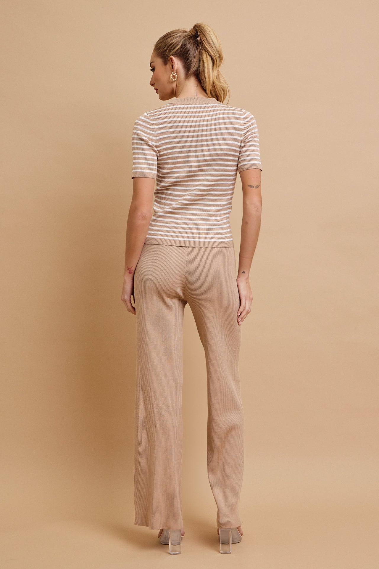 Marin Stripe Knit Short Sleeve Top and Solid Pants Set