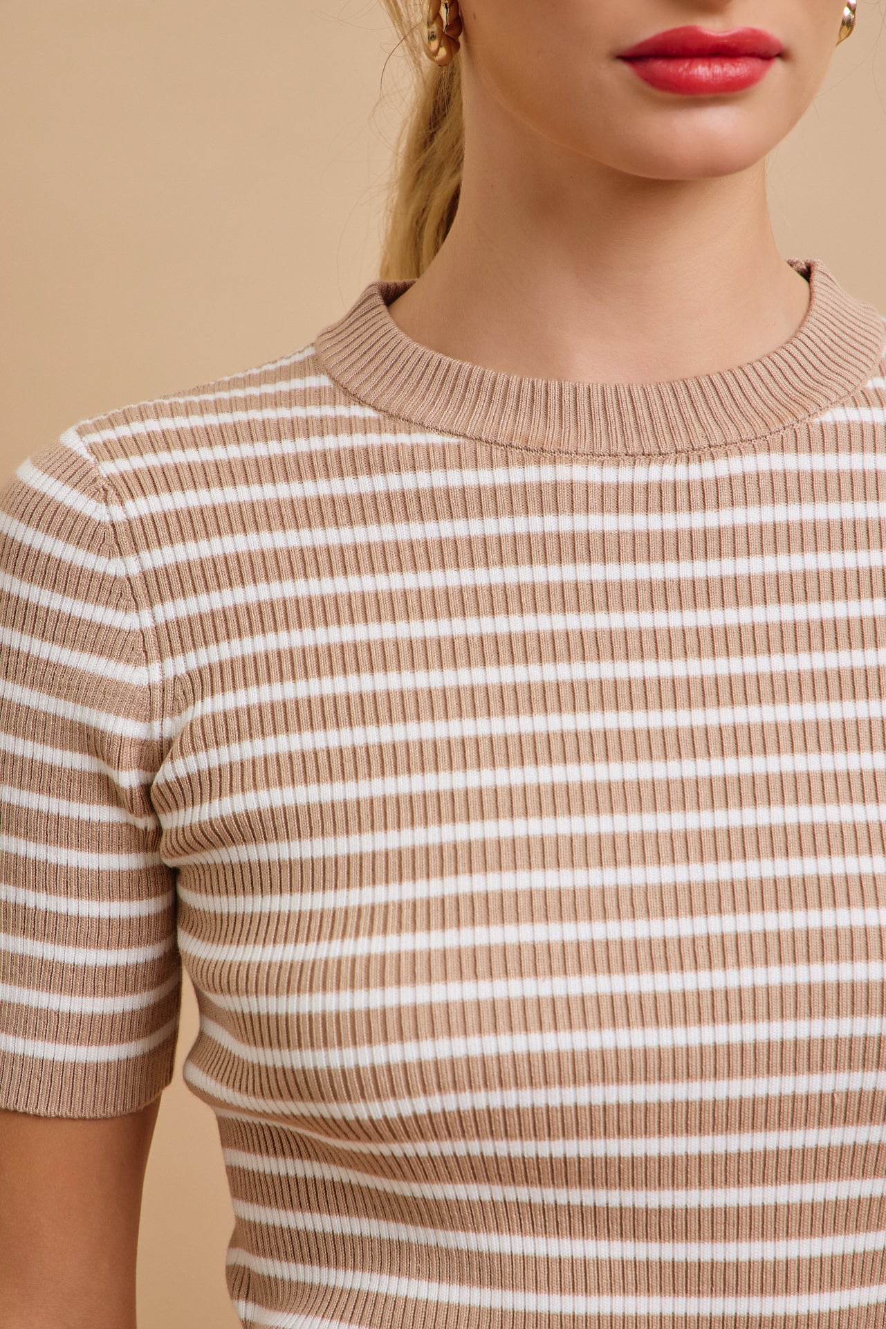 Marin Stripe Knit Short Sleeve Top and Solid Pants Set