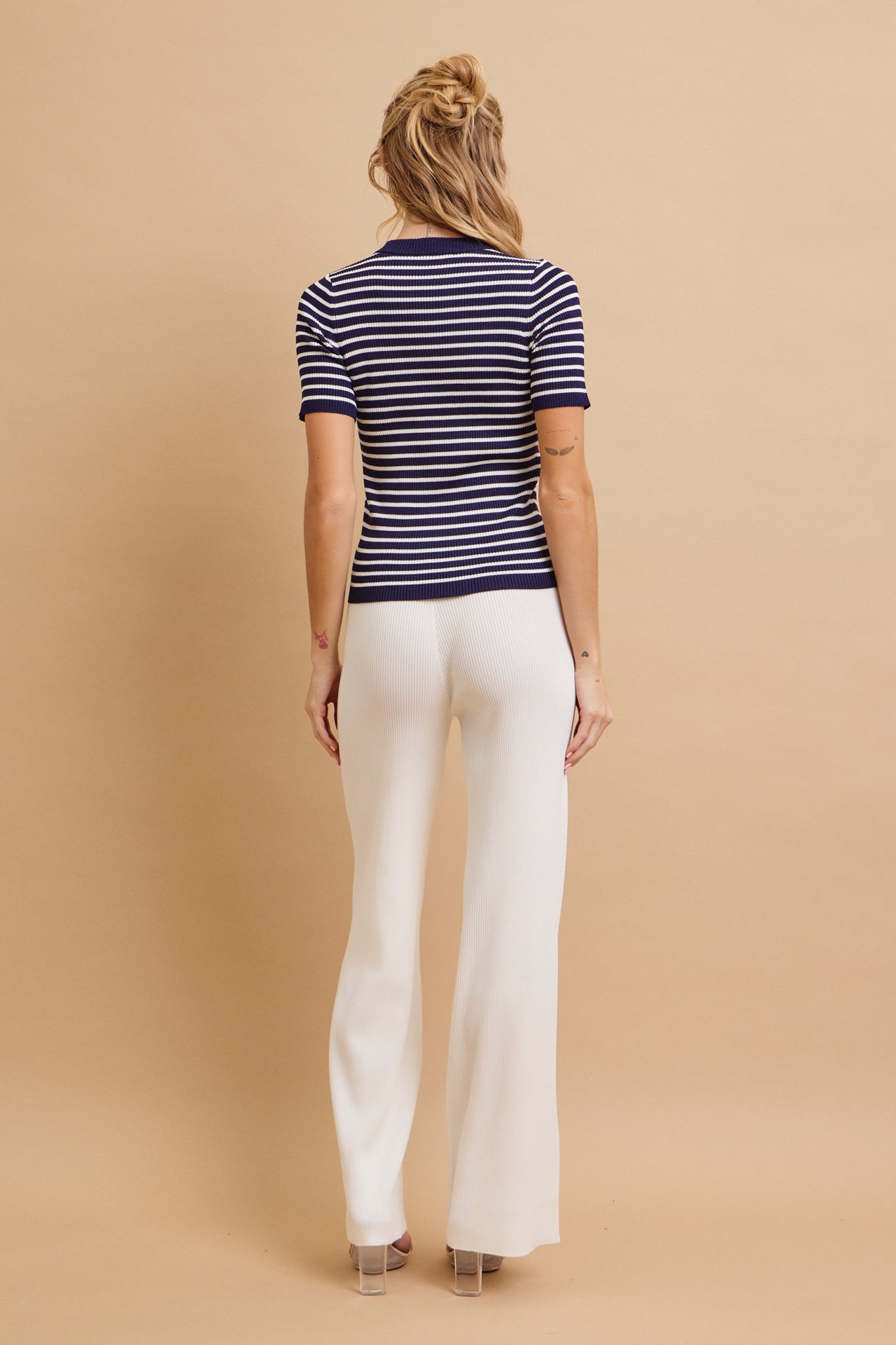 Marin Stripe Knit Short Sleeve Top and Solid Pants Set