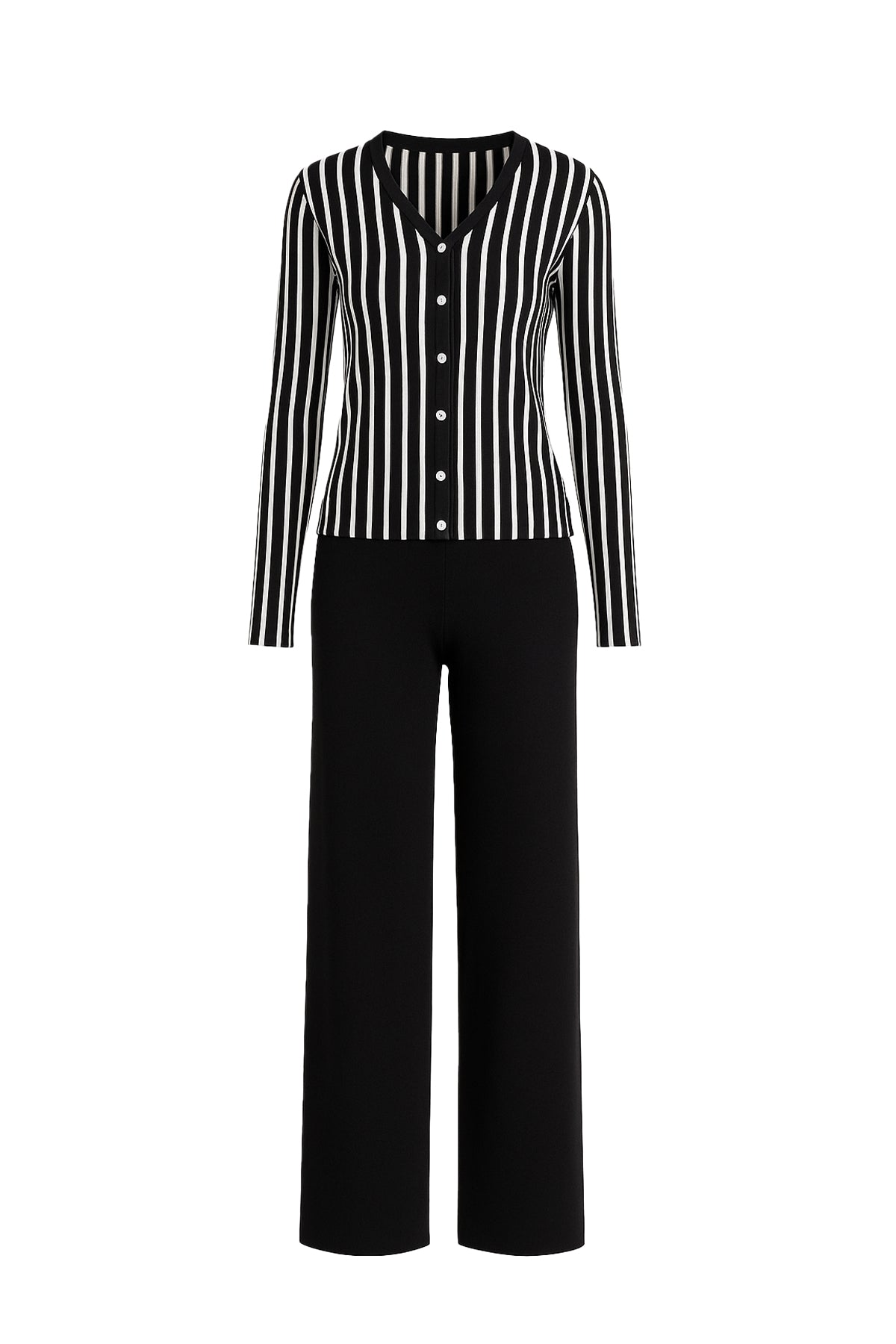 Classic Knit Combo Cardigan And Solid Pants Set