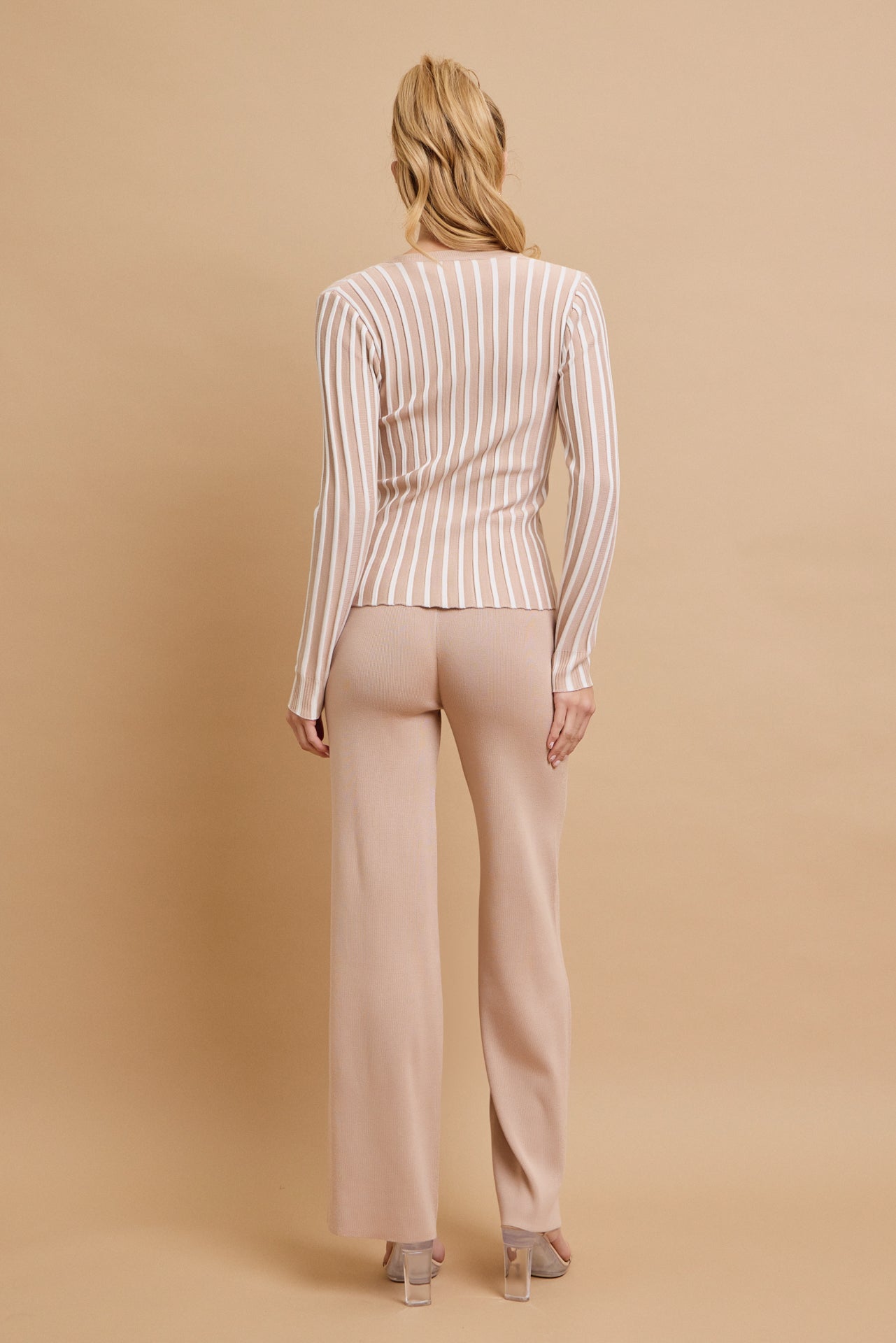 Classic Knit Combo Cardigan And Solid Pants Set