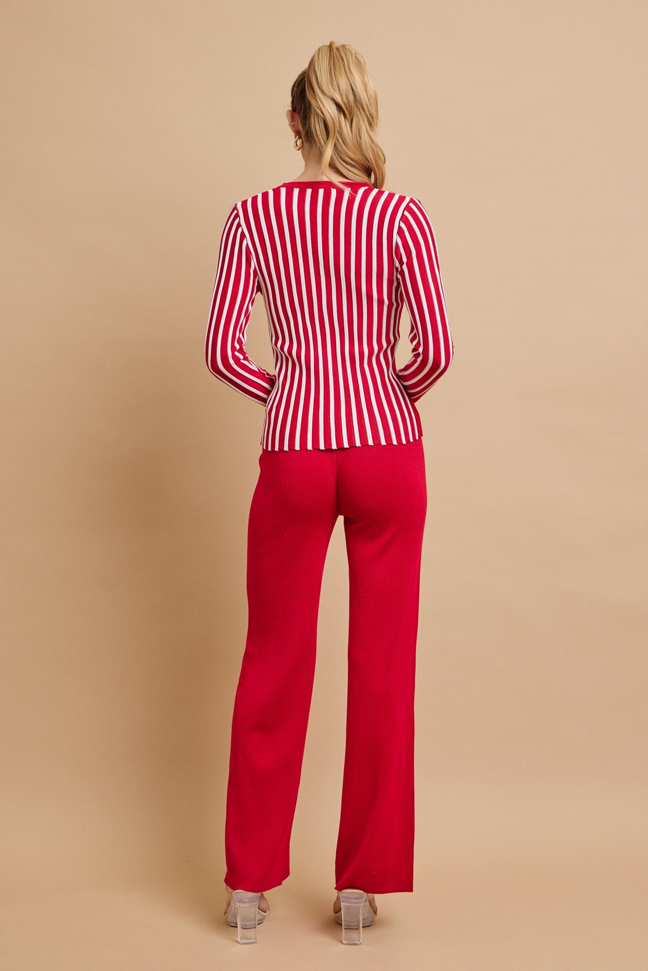 Classic Knit Combo Cardigan And Solid Pants Set