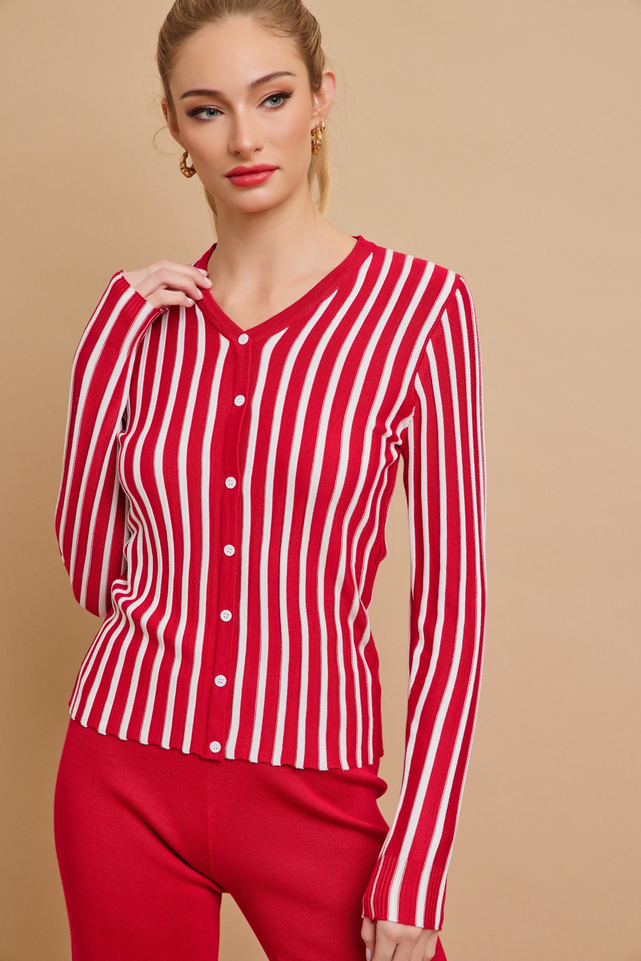 Classic Knit Combo Cardigan And Solid Pants Set