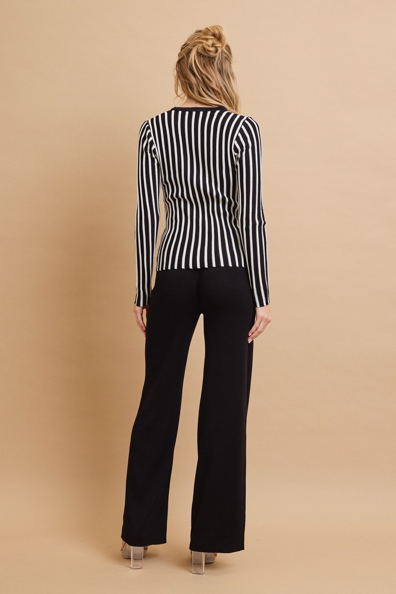 Classic Knit Combo Cardigan And Solid Pants Set