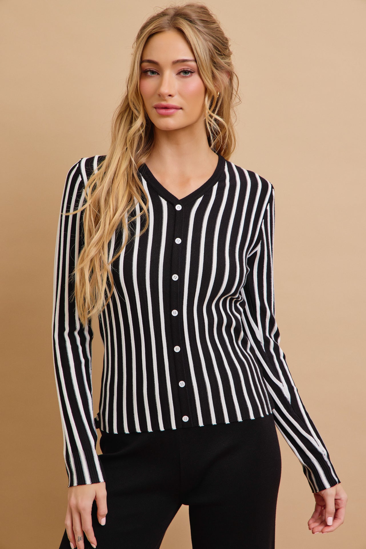 Classic Knit Combo Cardigan And Solid Pants Set