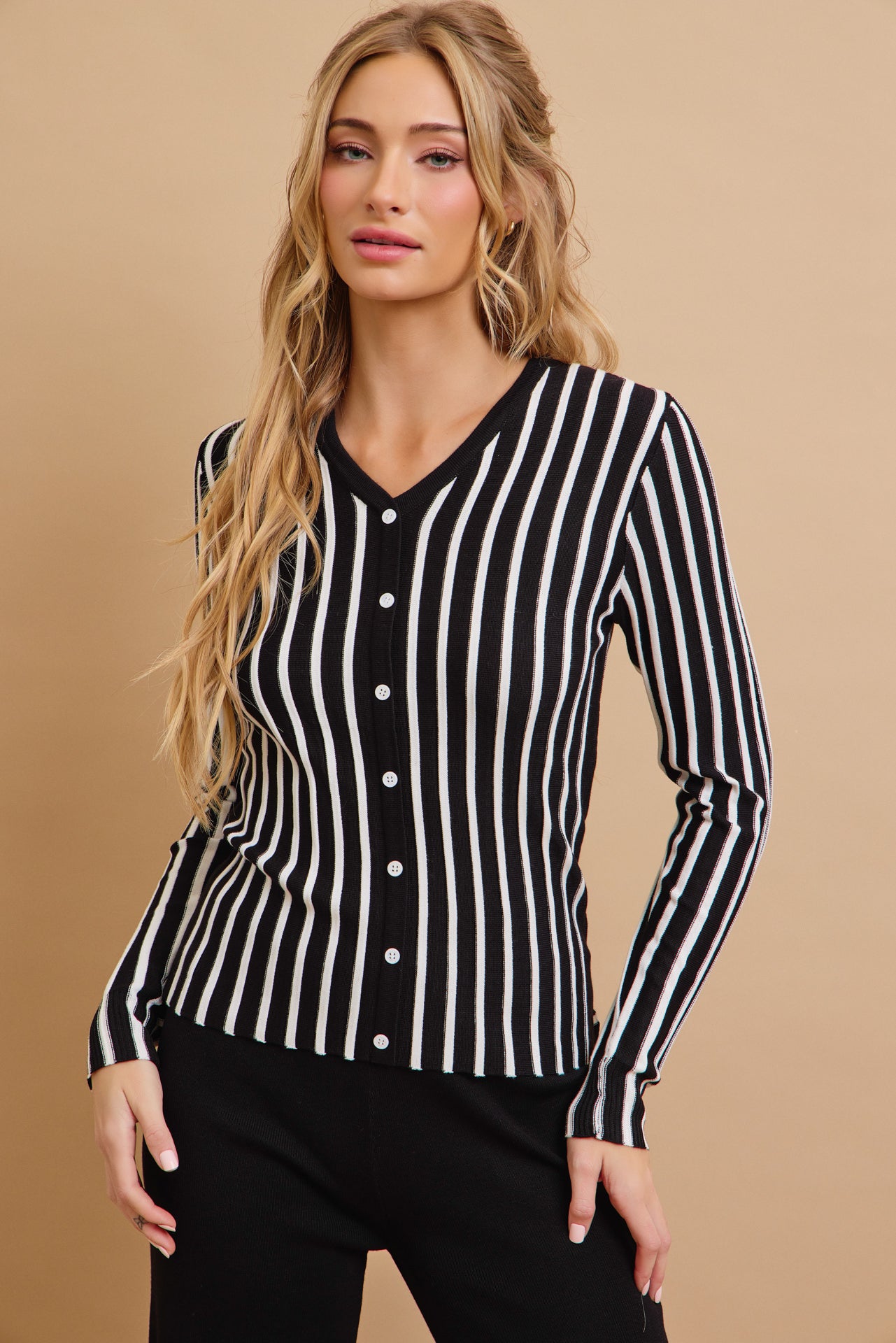 Classic Knit Combo Cardigan And Solid Pants Set