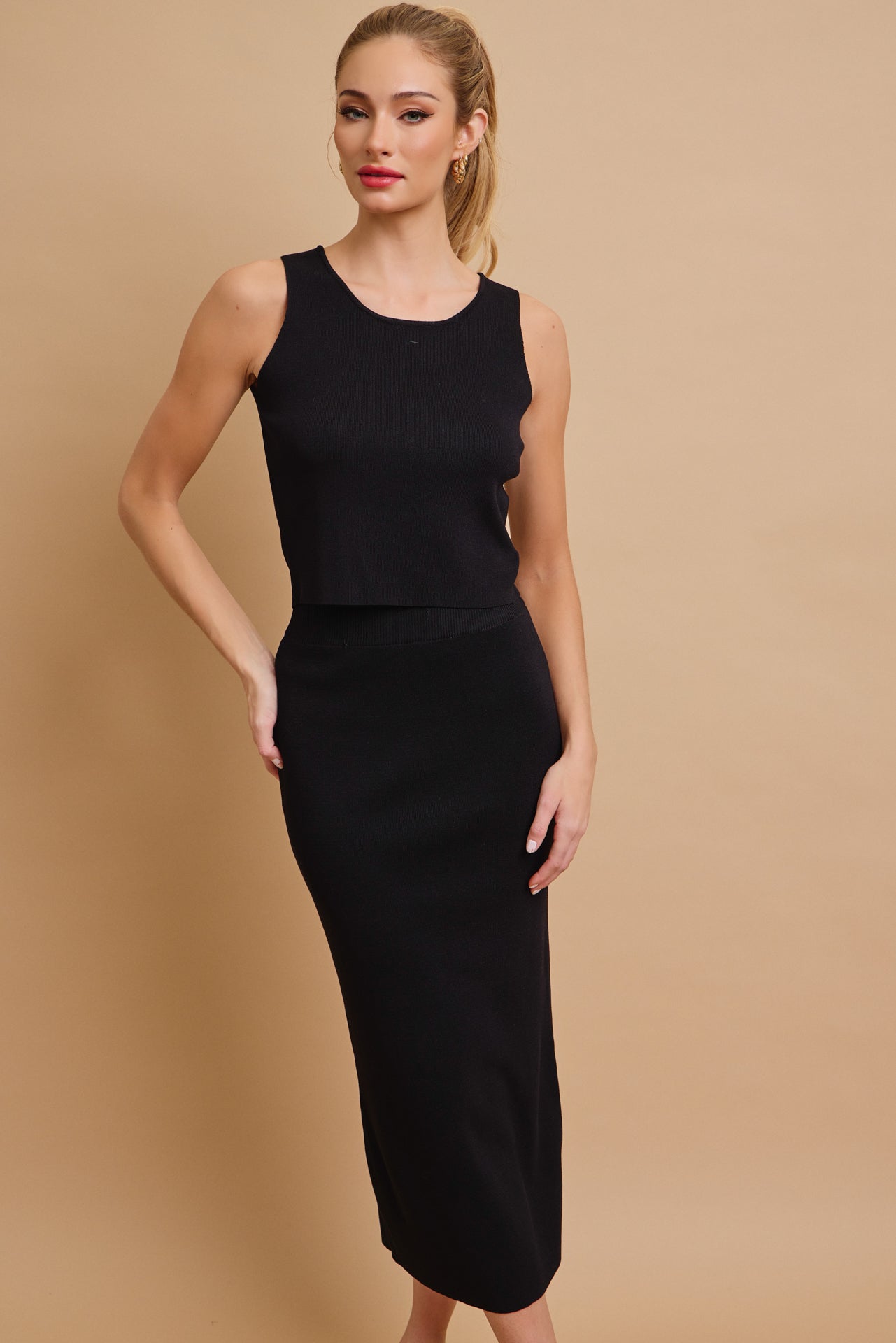 Sexy Back Knit Tank & Skirt Set