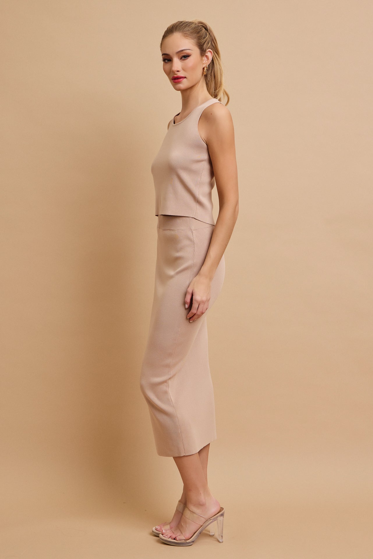 Sexy Back Knit Tank & Skirt Set