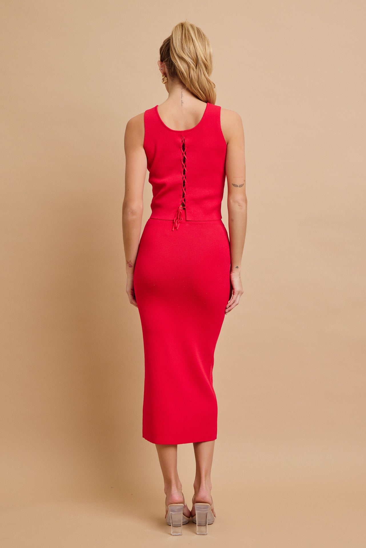 Sexy Back Knit Tank & Skirt Set