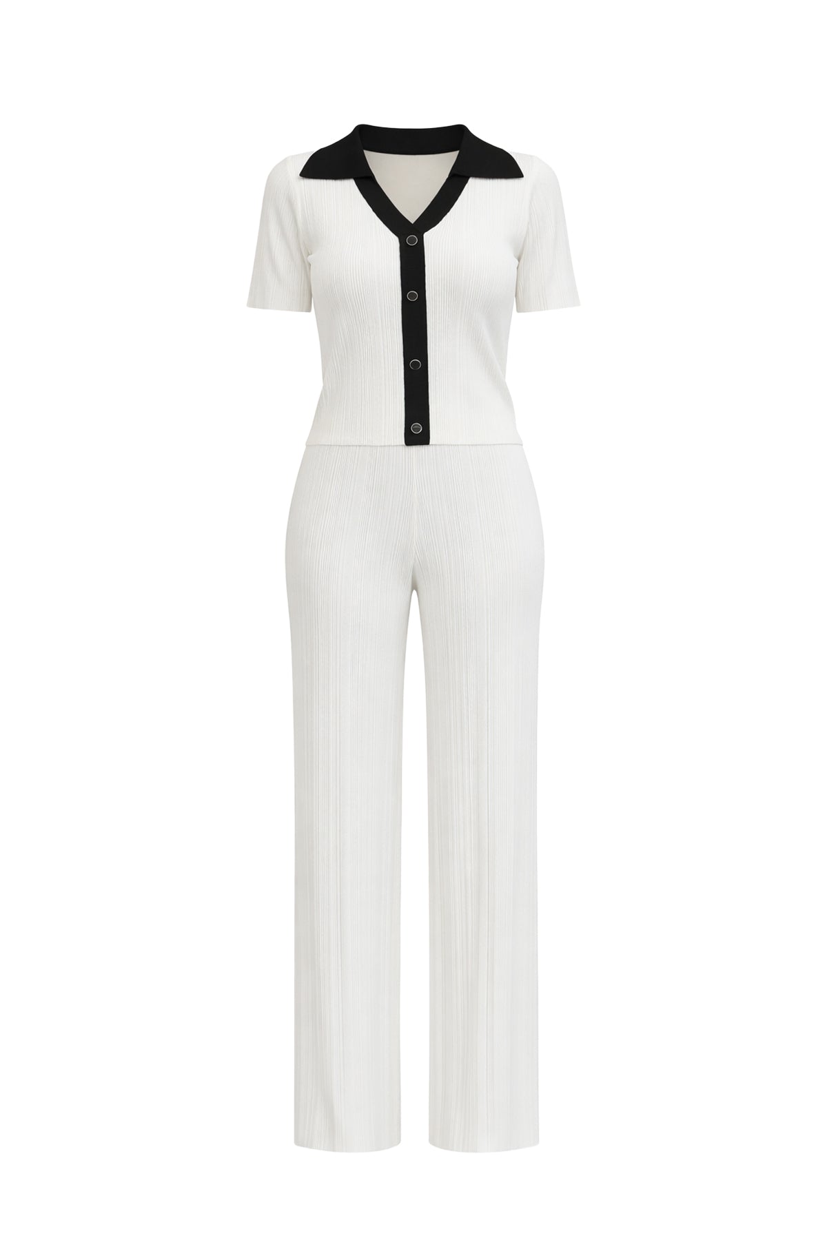 Mariselle Long Sleeve Collar Button Down Pants Set