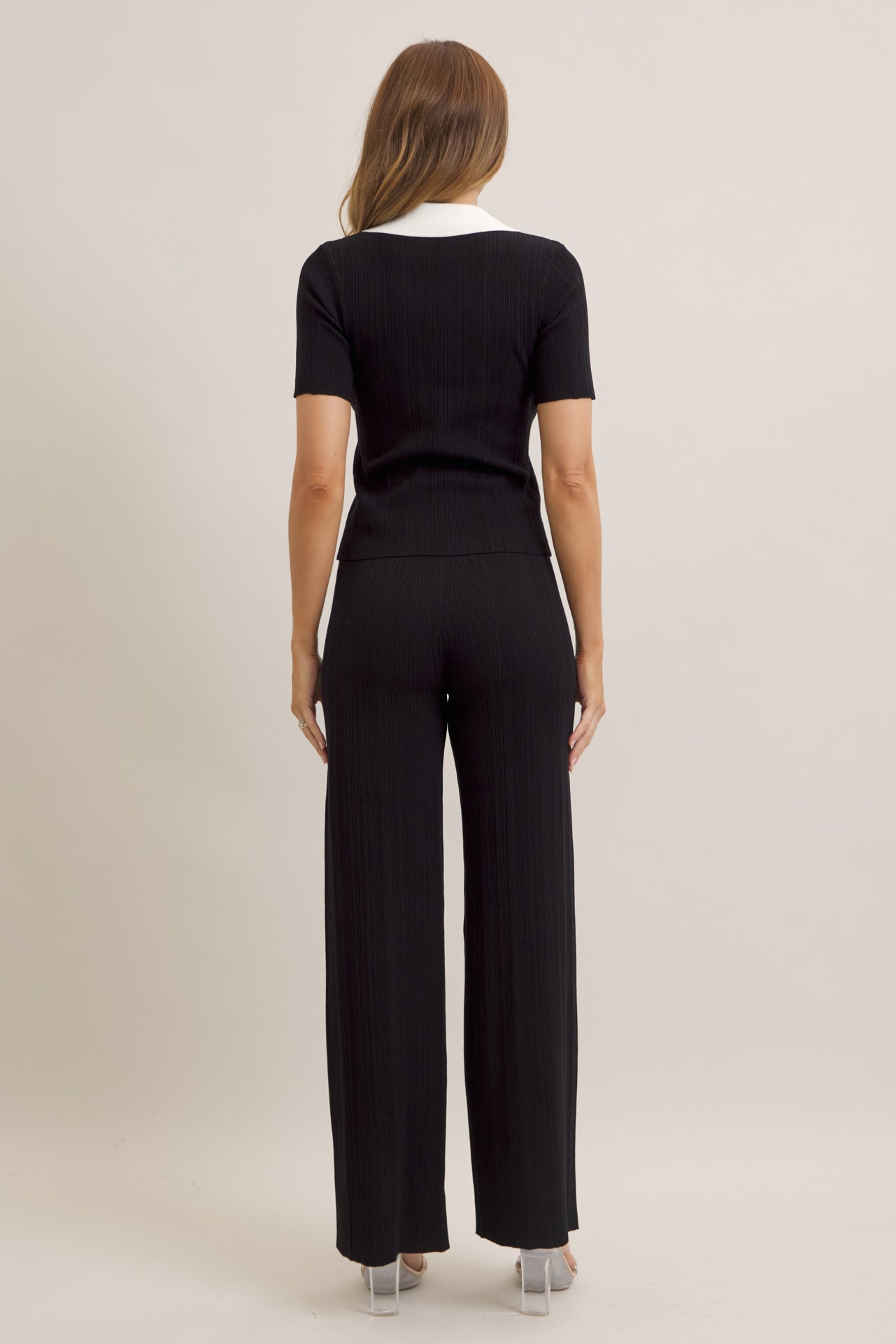 Mariselle Long Sleeve Collar Button Down Pants Set
