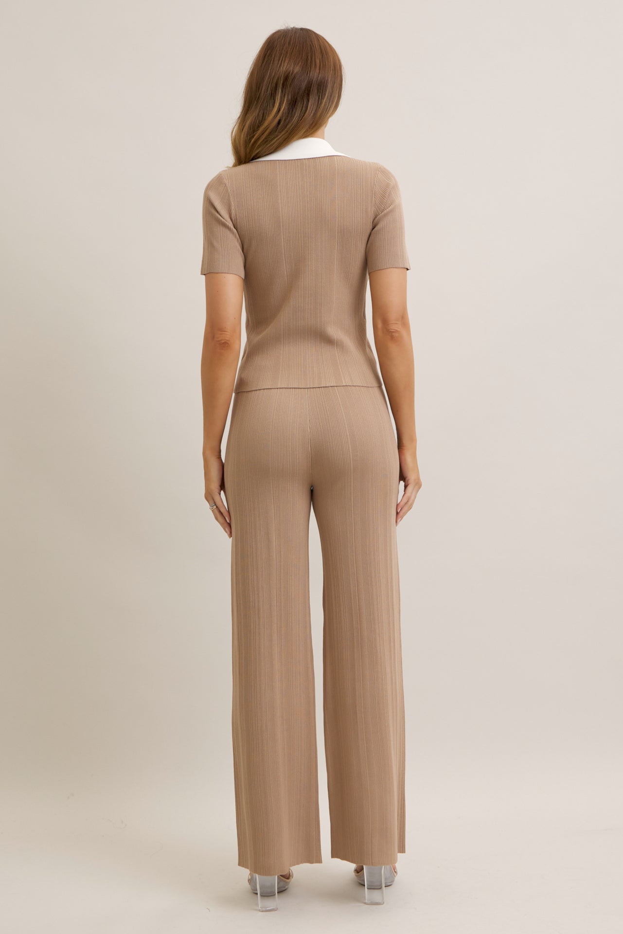 Mariselle Long Sleeve Collar Button Down Pants Set