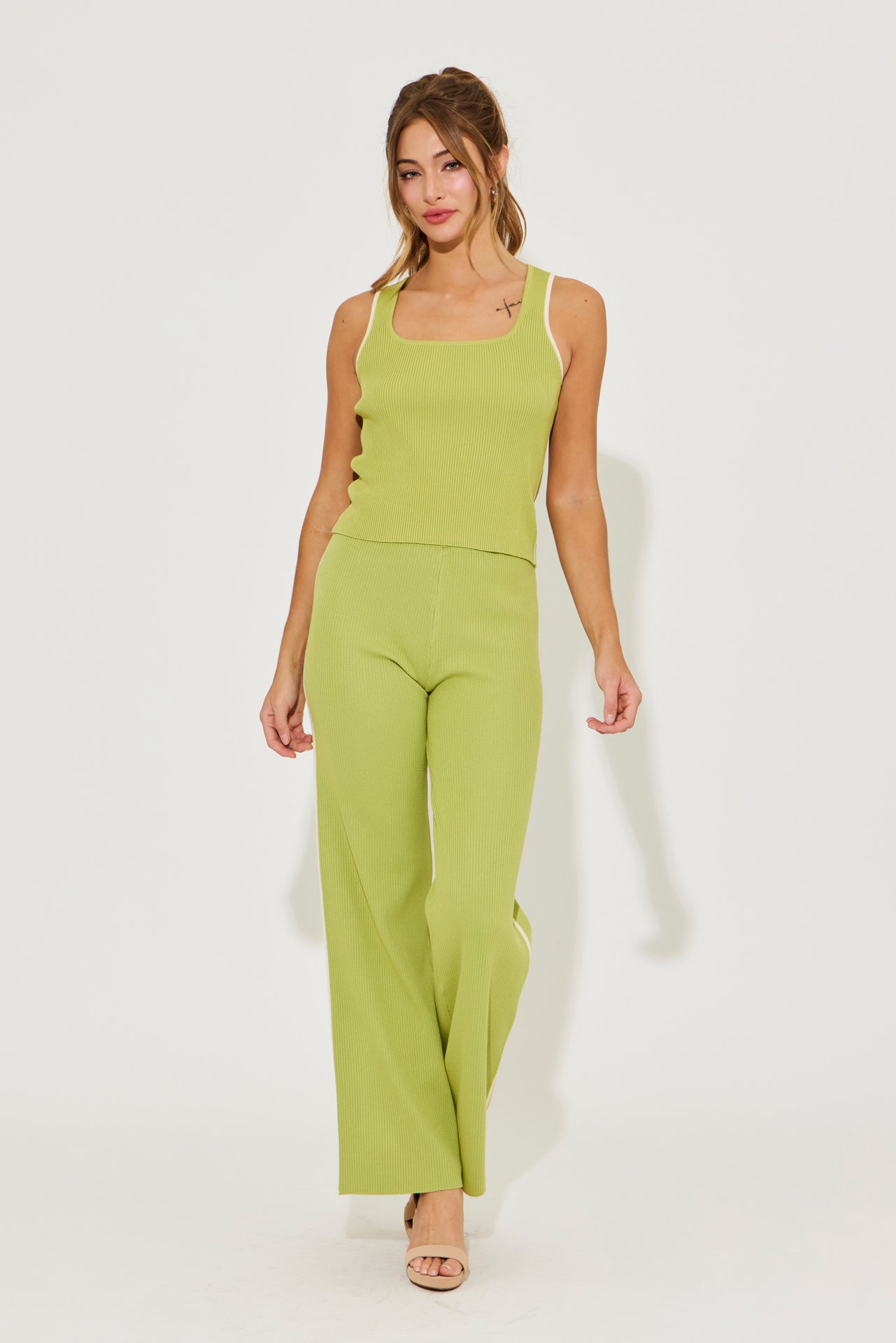 Lilith Ribbed Knit Tank Top With Pants Set