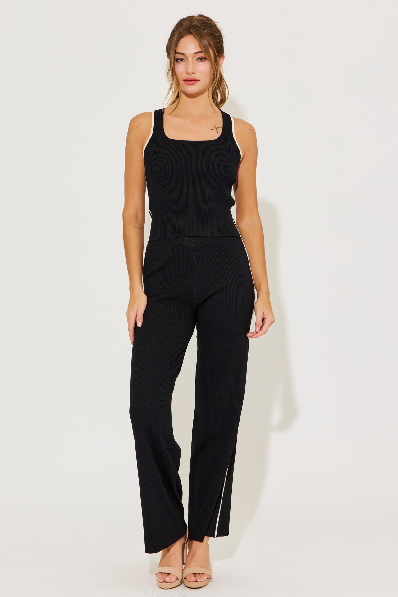 Lilith Ribbed Knit Tank Top With Pants Set