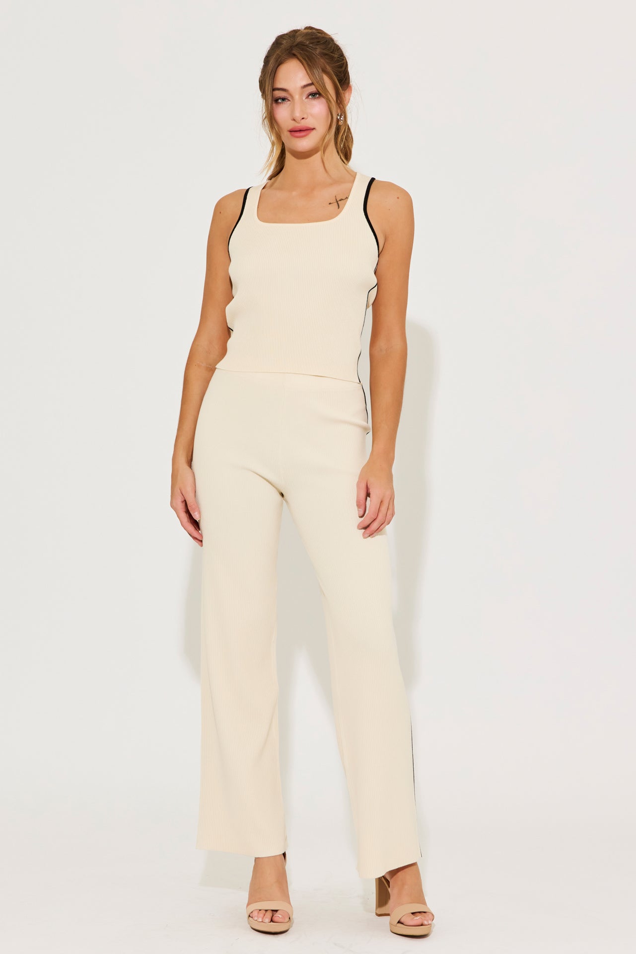 Lilith Ribbed Knit Tank Top With Pants Set