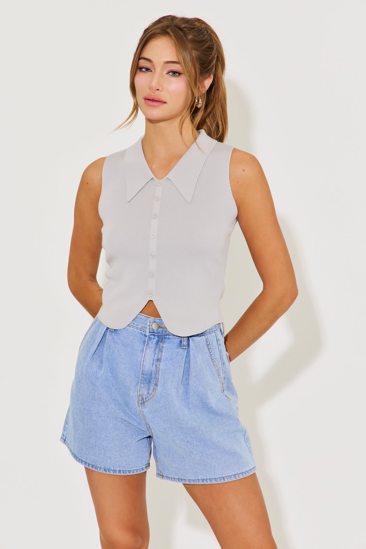 Emmy Knit Sleeveless Button Down Top