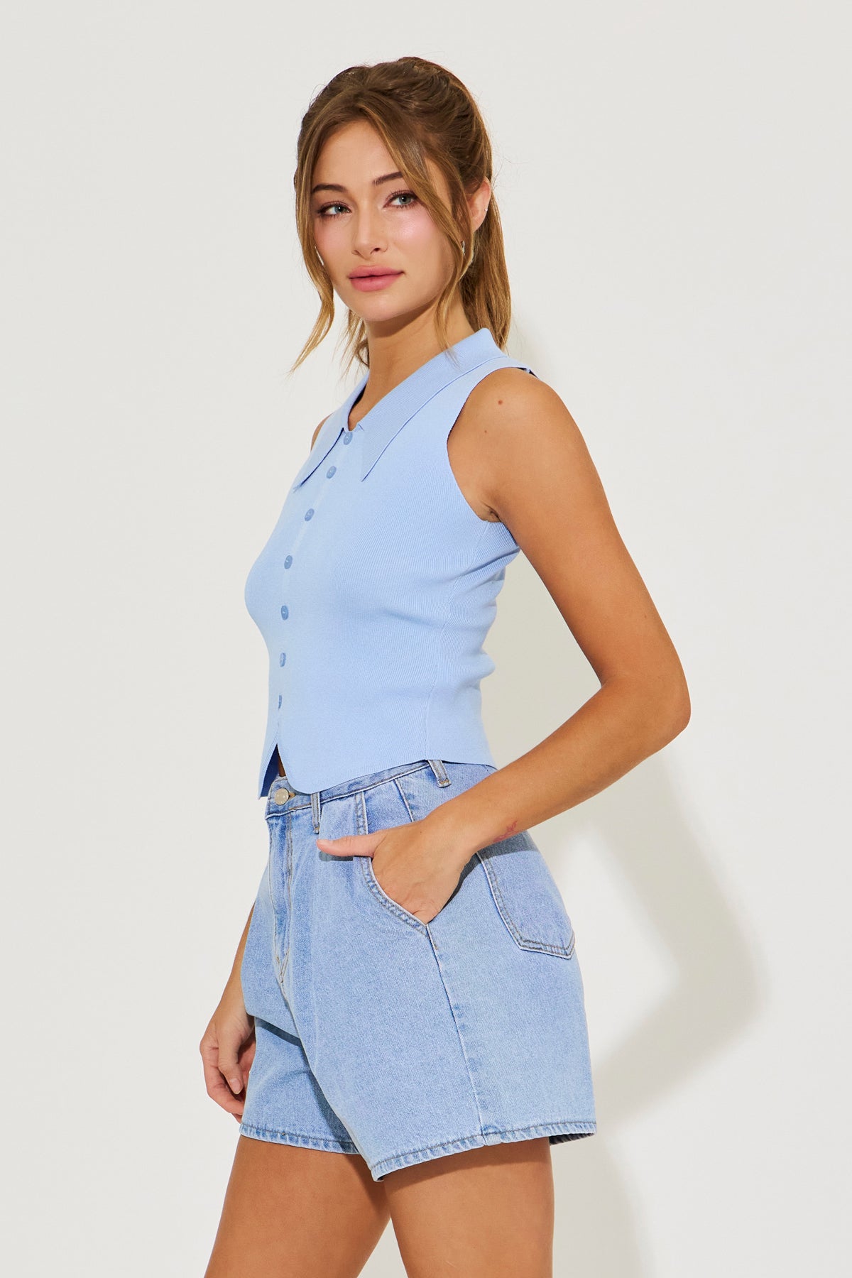 Emmy Knit Sleeveless Button Down Top