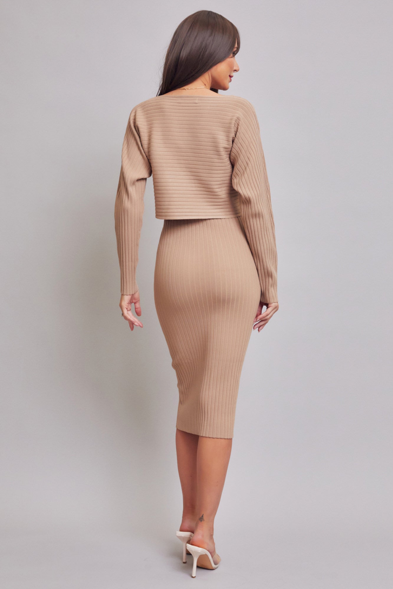 Knit Rib Doman Top and Midi Skirt Set