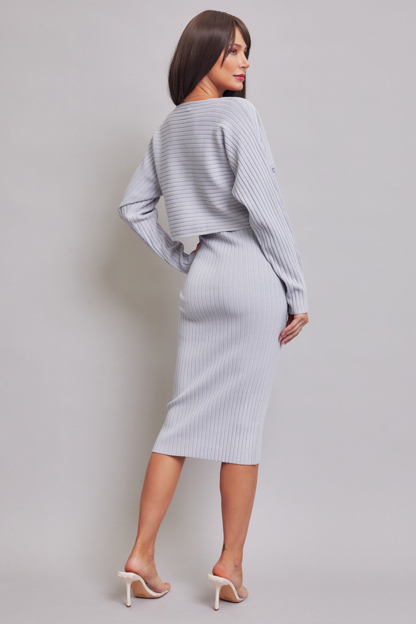 Knit Rib Doman Top and Midi Skirt Set