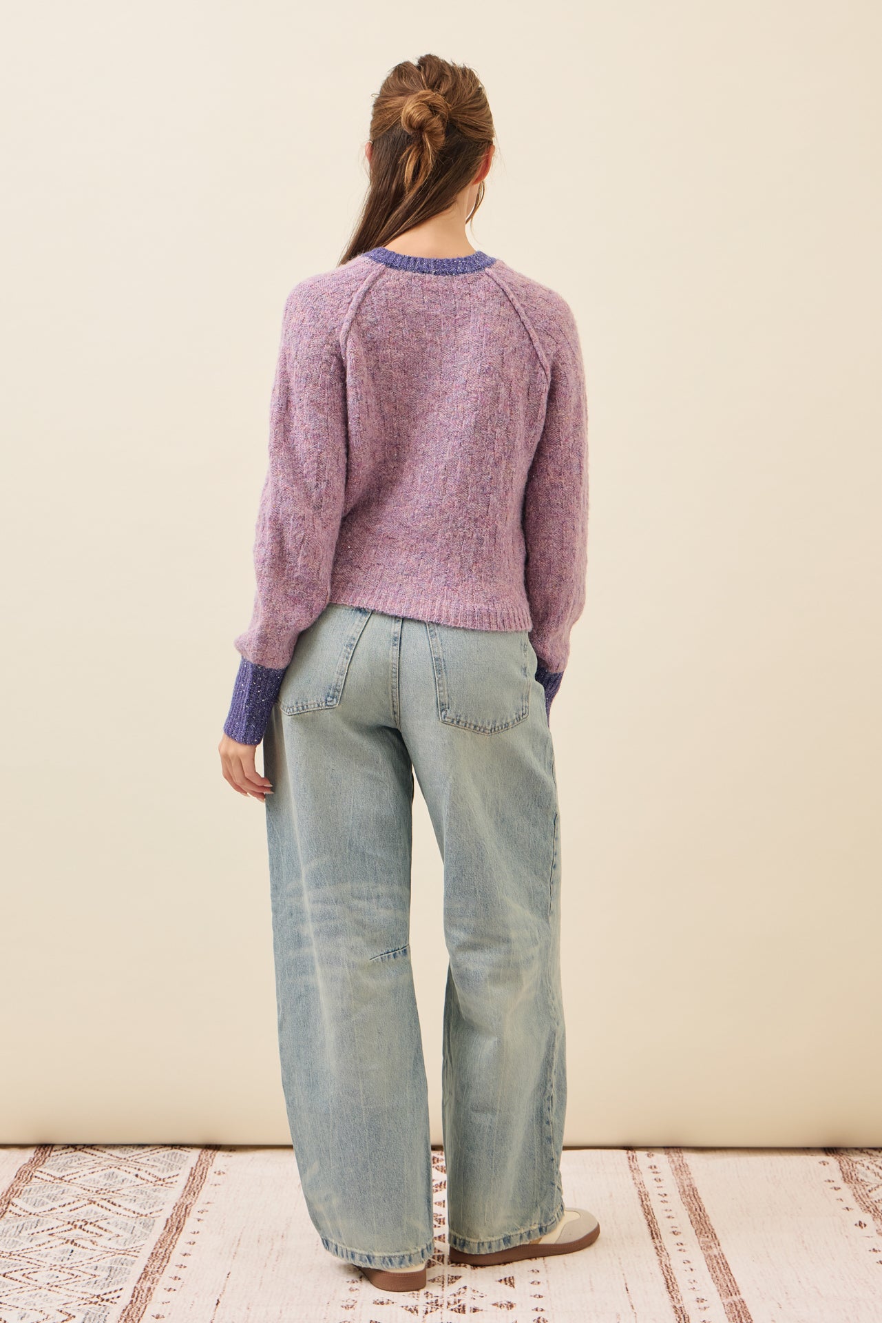 Allie Textured Knit Raglan Sleeve Cardigan with Contrast