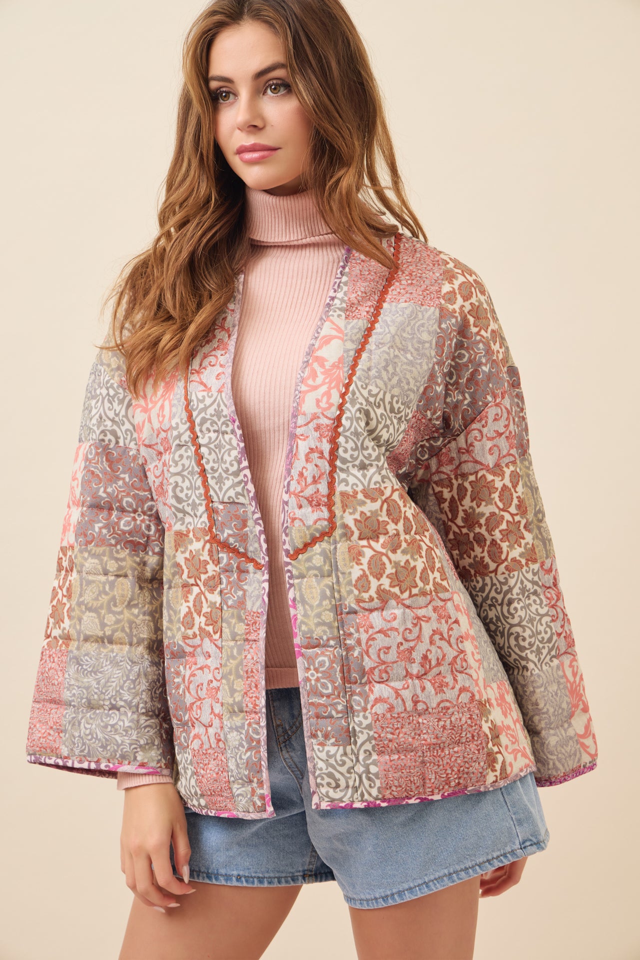 Averie Patchwork Print Quilted Kimono Jacket