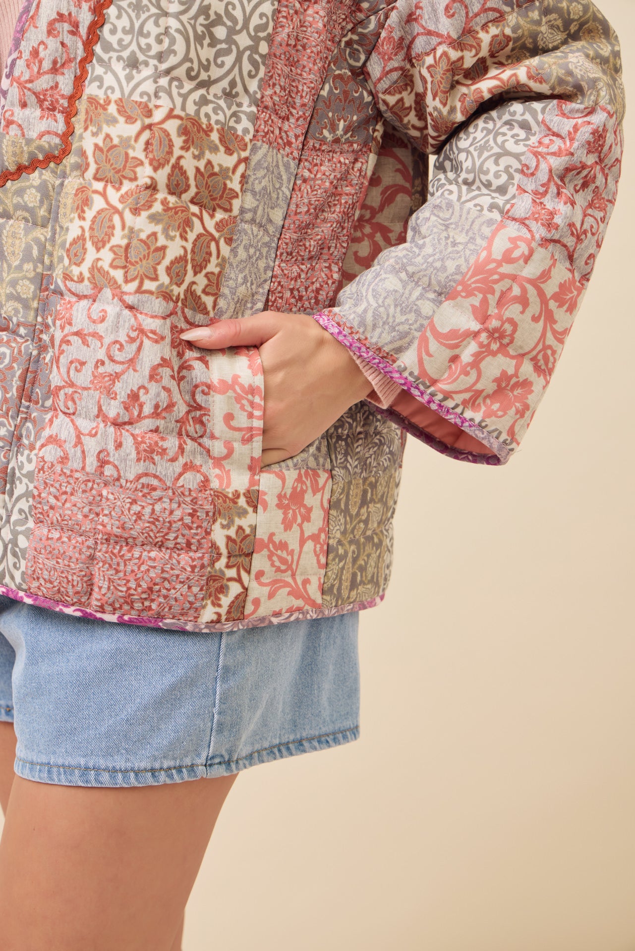 Averie Patchwork Print Quilted Kimono Jacket