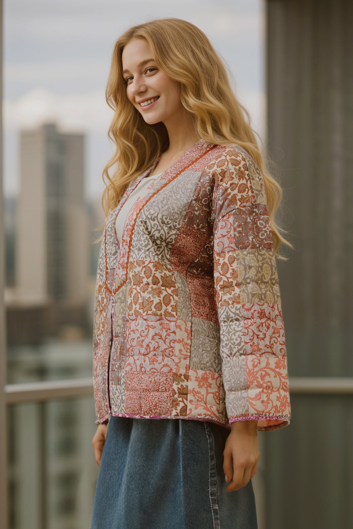 Averie Patchwork Print Quilted Kimono Jacket