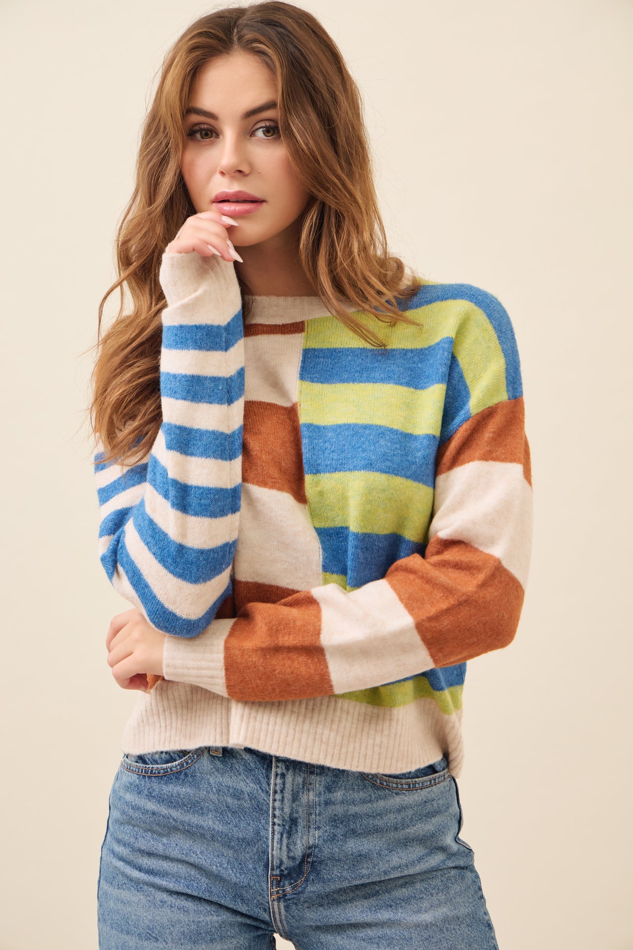 Indie Knit Stripe Colorblock Top