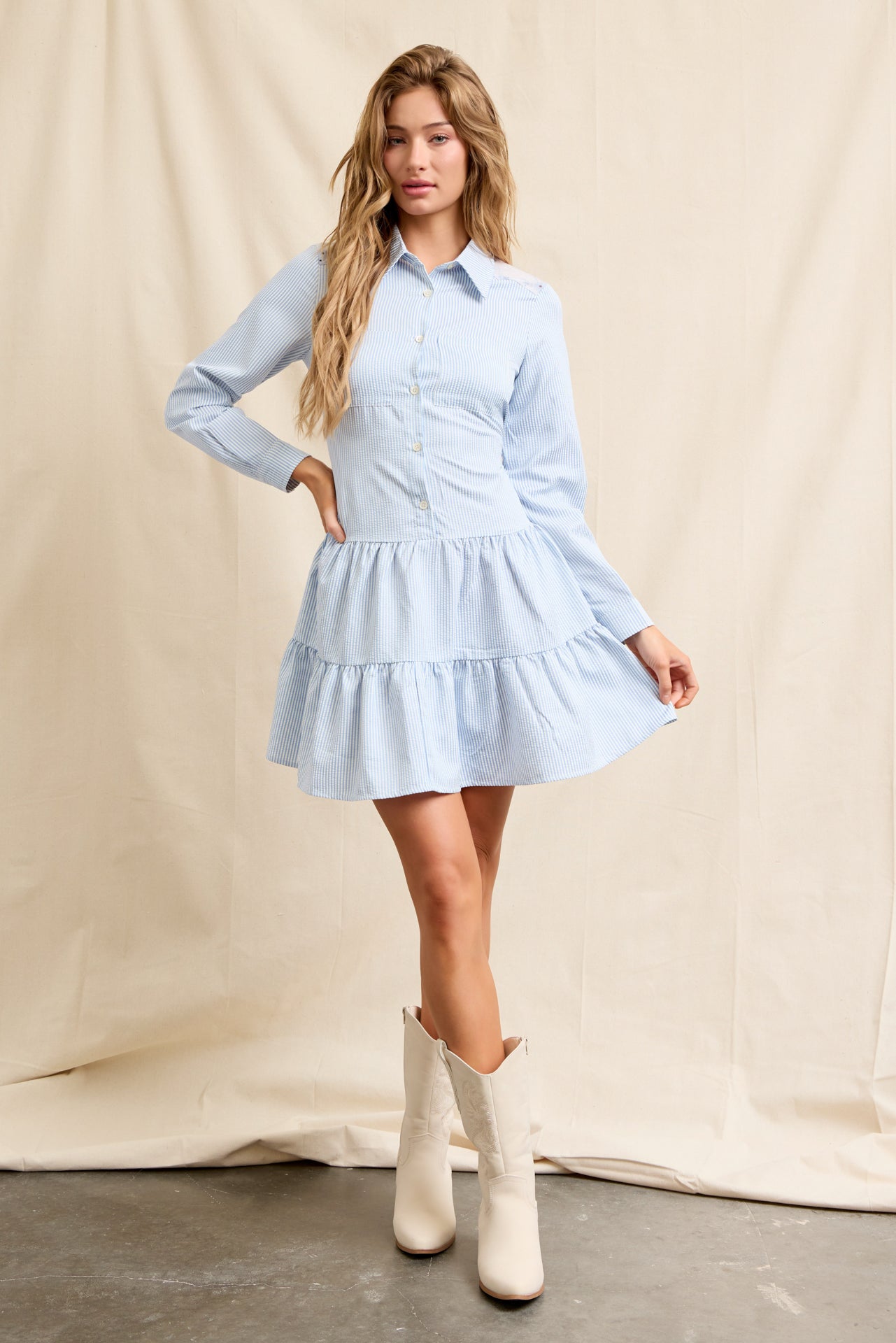 Stripes & Layers Button Up Tiered Dress