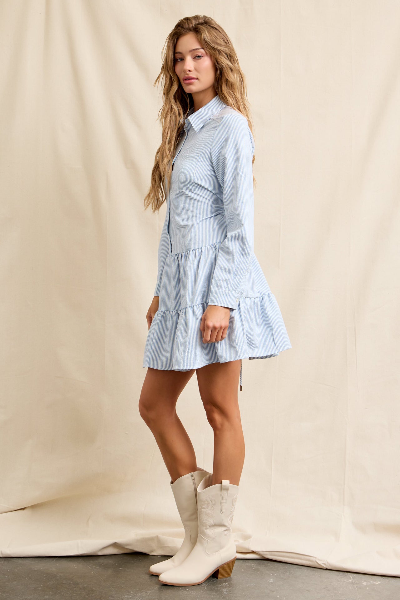 Stripes & Layers Button Up Tiered Dress