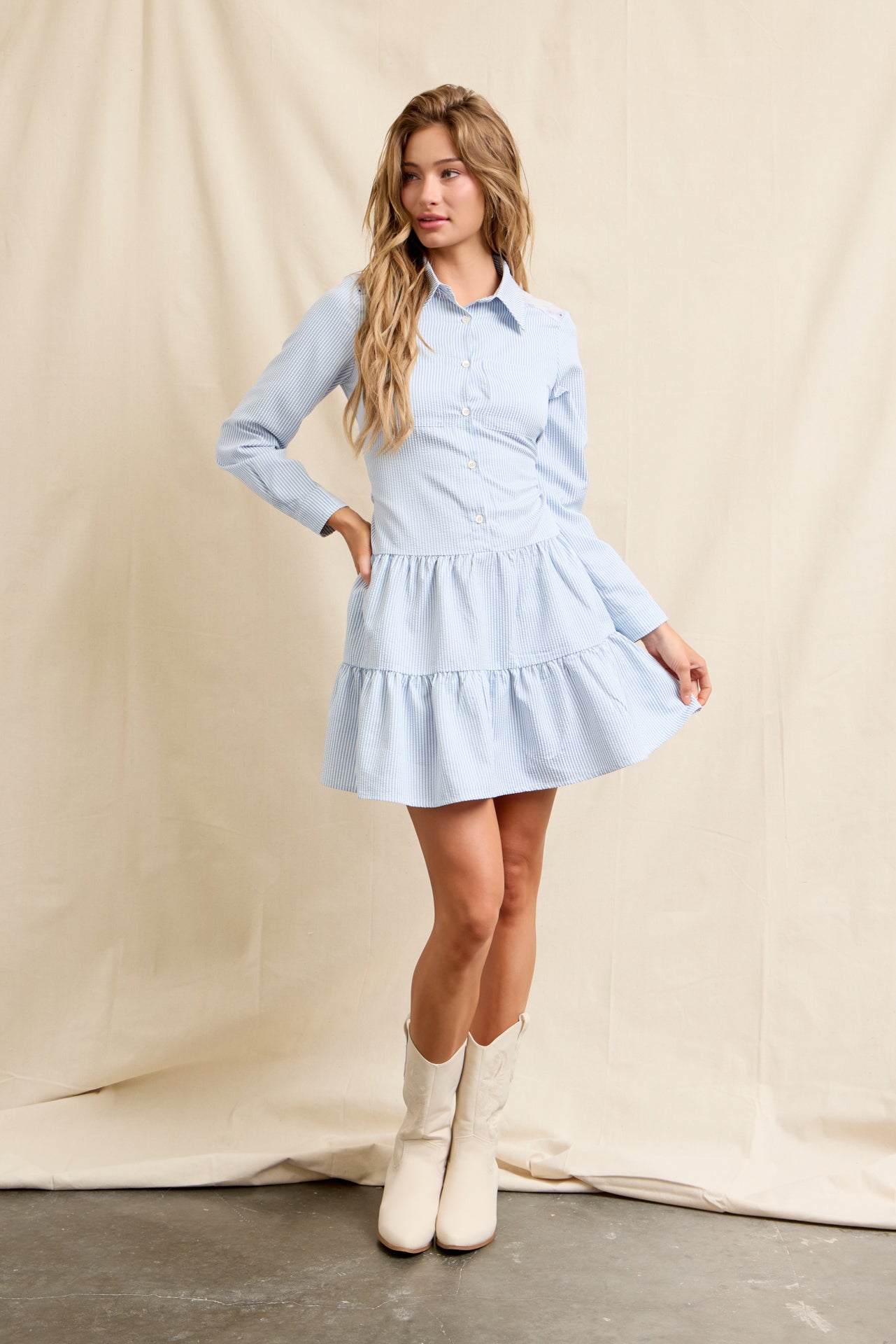 Stripes & Layers Button Up Tiered Dress