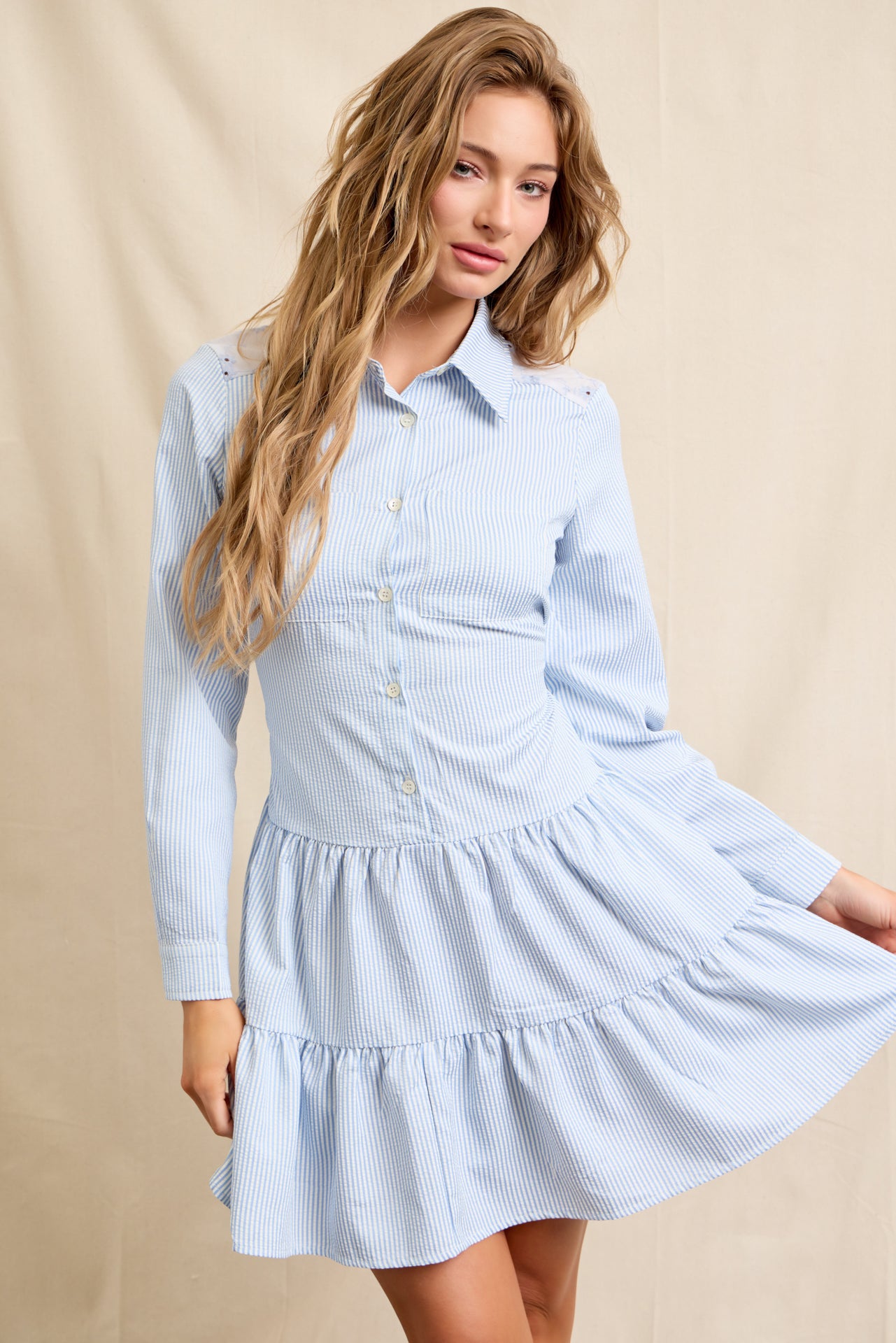 Stripes & Layers Button Up Tiered Dress