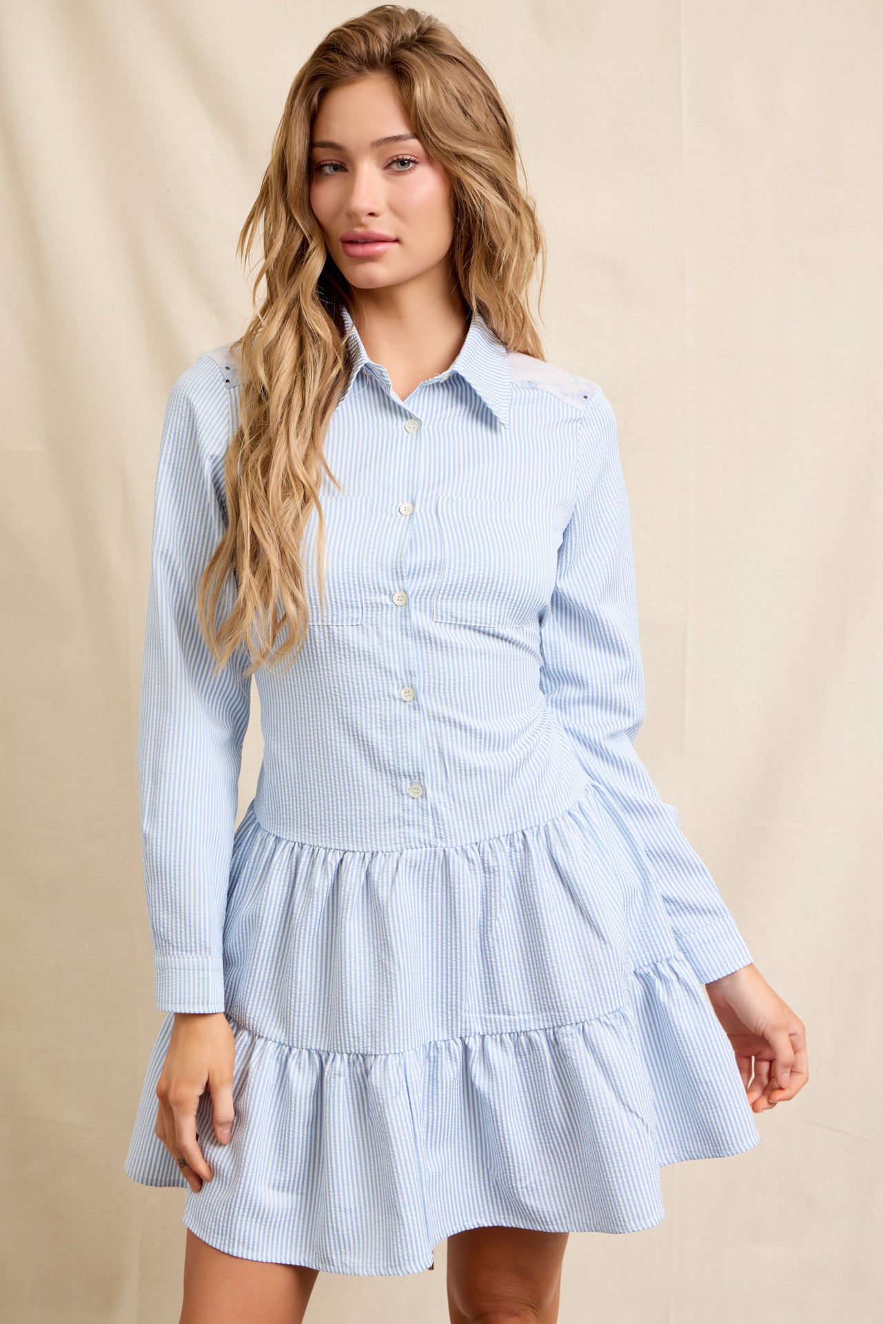 Stripes & Layers Button Up Tiered Dress