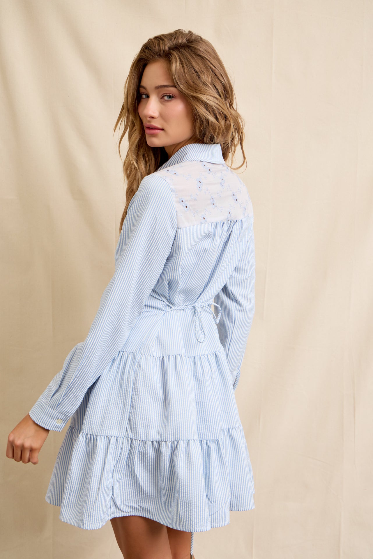 Stripes & Layers Button Up Tiered Dress