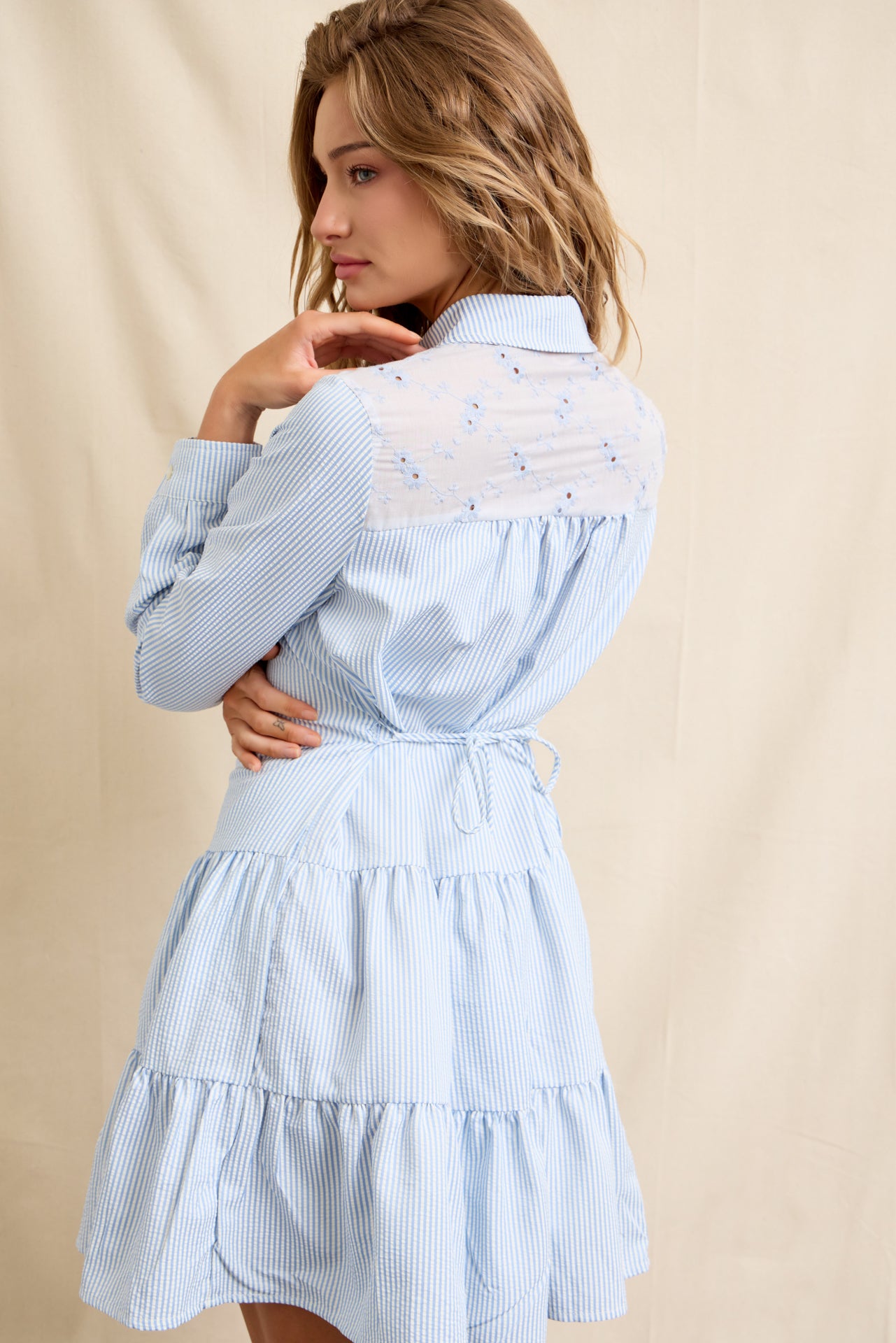 Stripes & Layers Button Up Tiered Dress